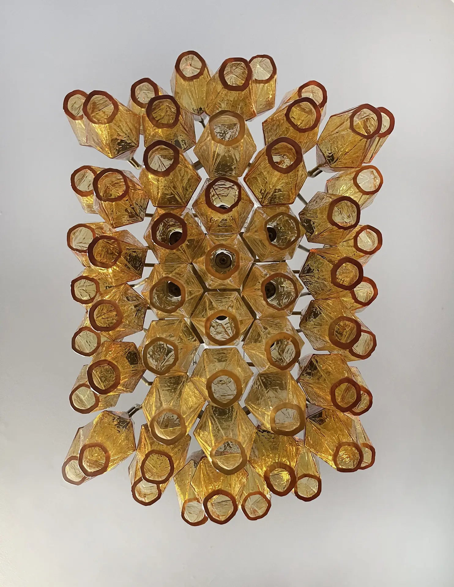 Mid-Century Murano Chandelier | Punto di Luce |  56 Yellow Poliedri Glass