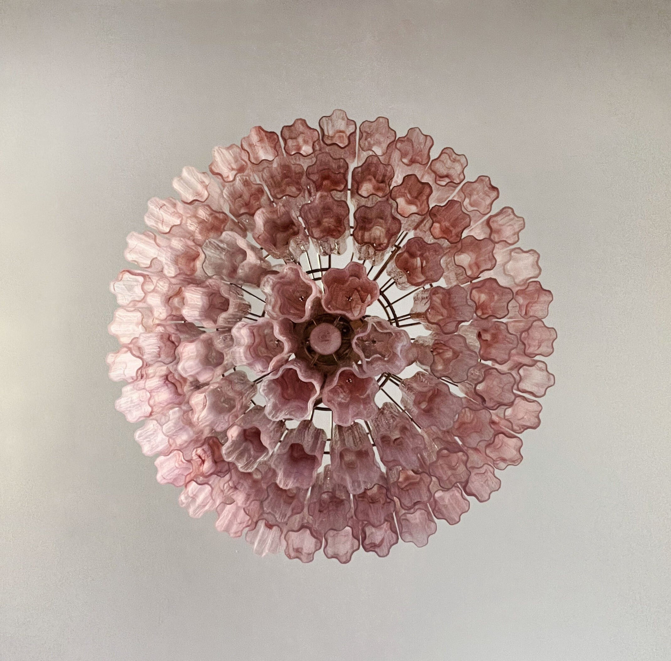 Mid-Century Murano Chandelier | Punto di Luce |  78 Pink Alabaster Glass Tubes