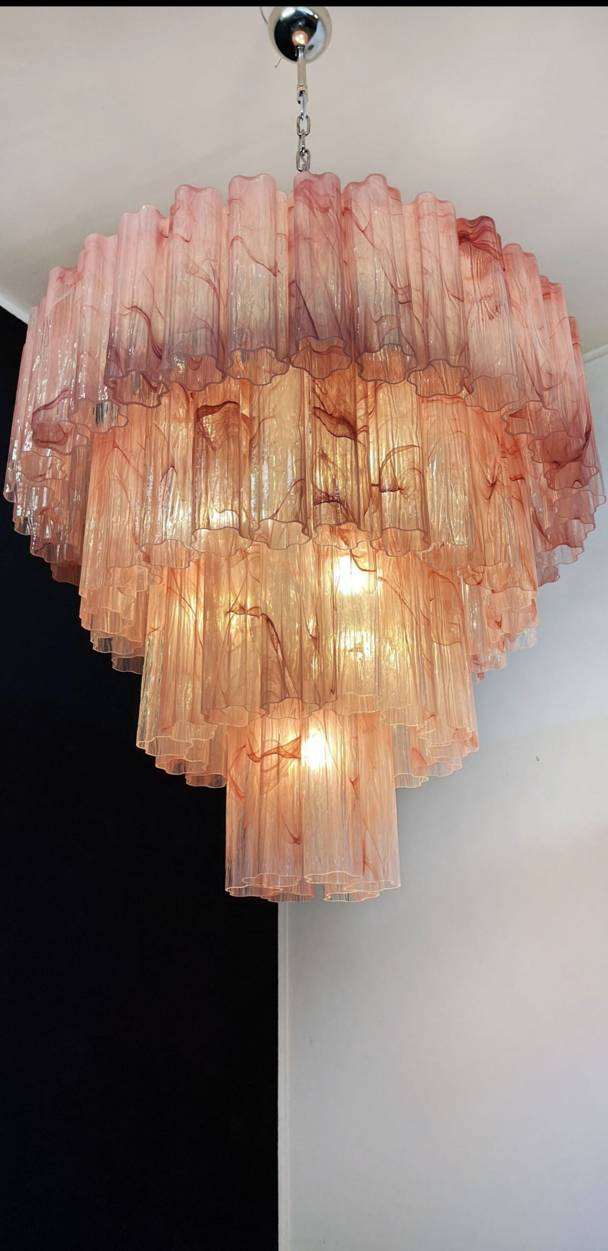 Mid-Century Murano Chandelier | Punto di Luce |  78 Pink Alabaster Glass Tubes