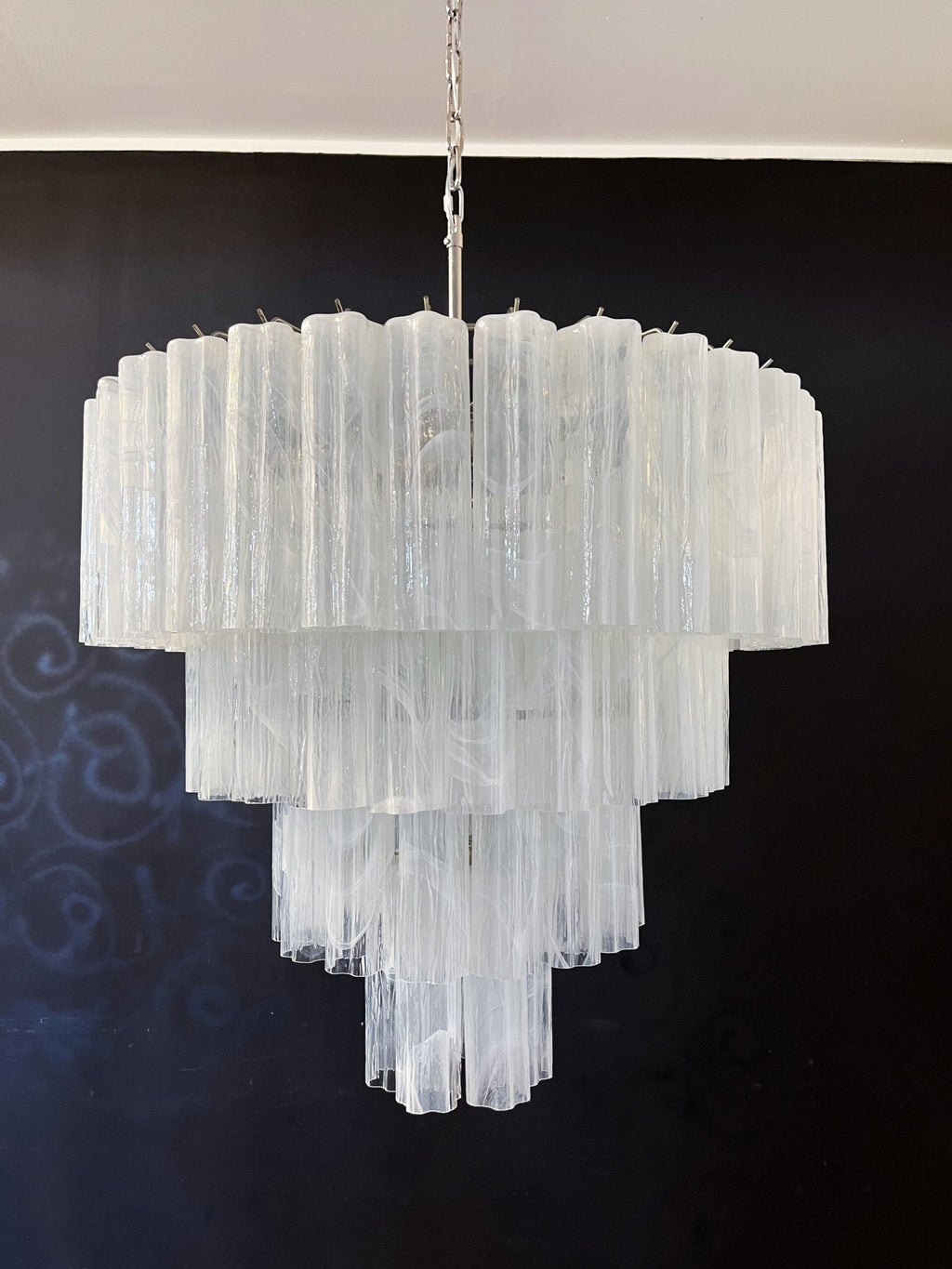 Mid-Century Murano Chandelier | Punto di Luce |  78 White Alabaster Glass Tubes