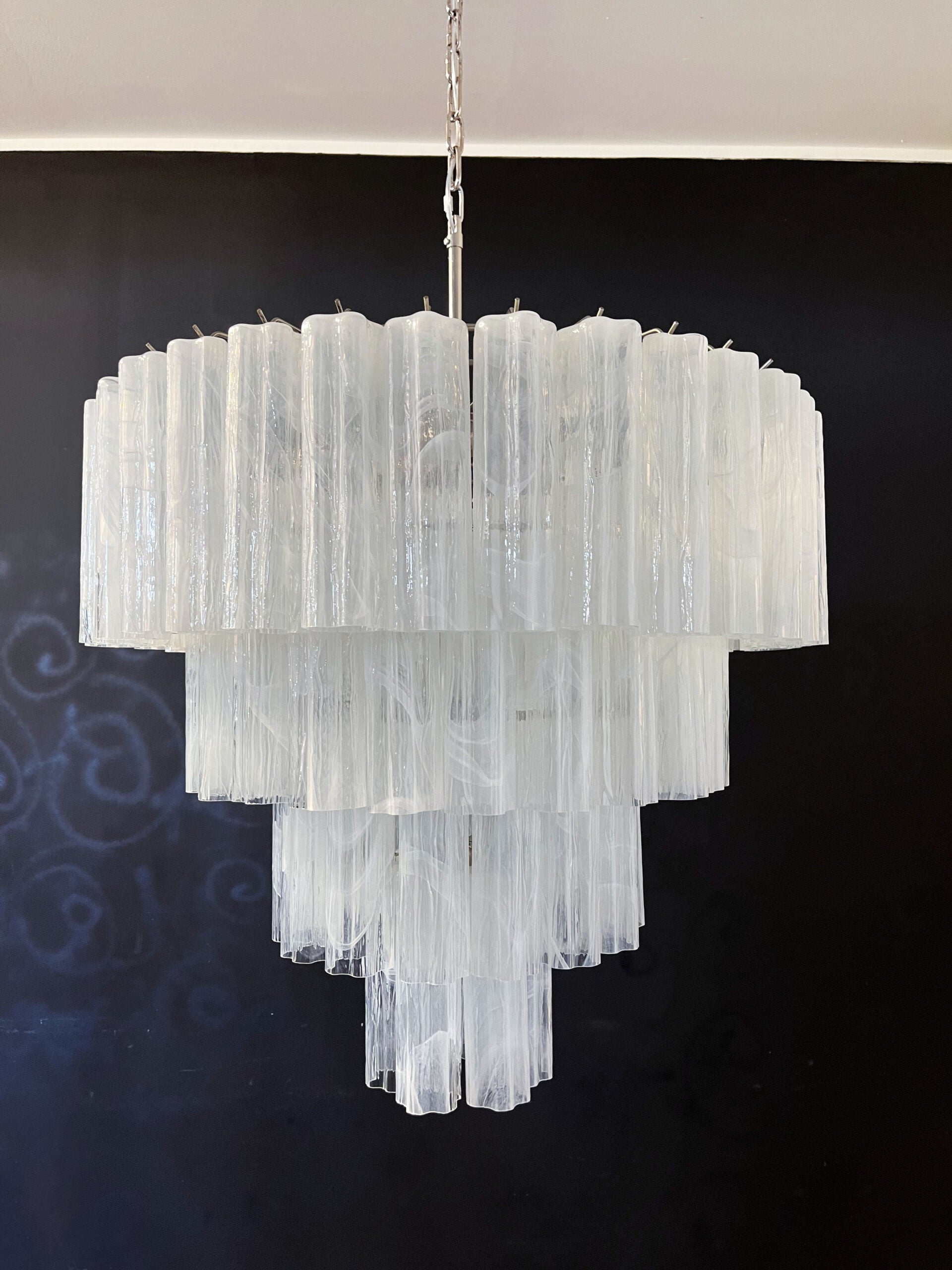 Mid-Century Murano Chandelier | Punto di Luce |  78 White Alabaster Glass Tubes