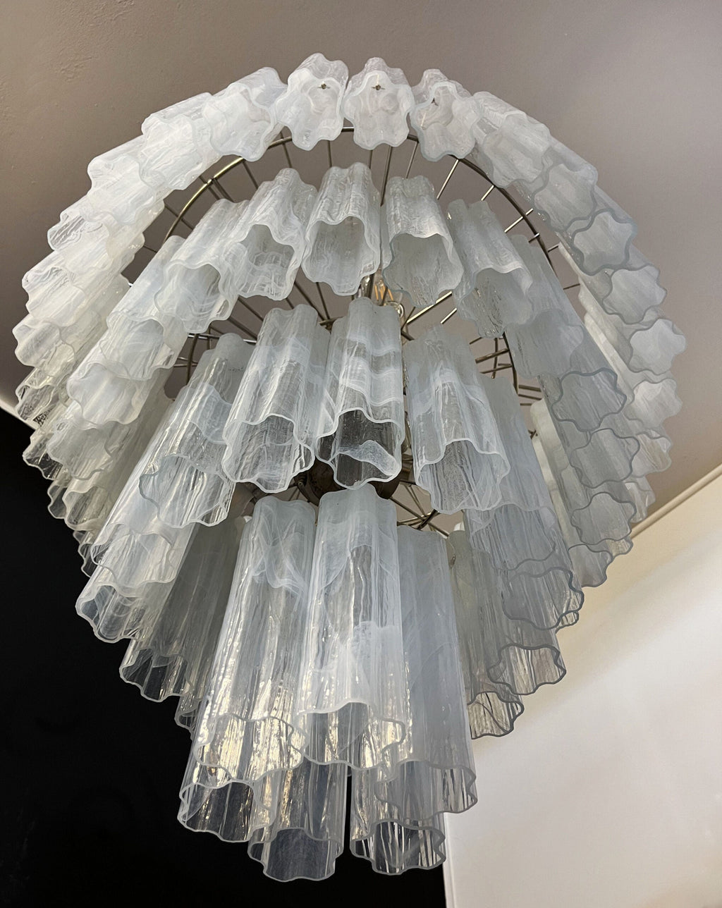 Mid-Century Murano Chandelier | Punto di Luce |  78 White Alabaster Glass Tubes