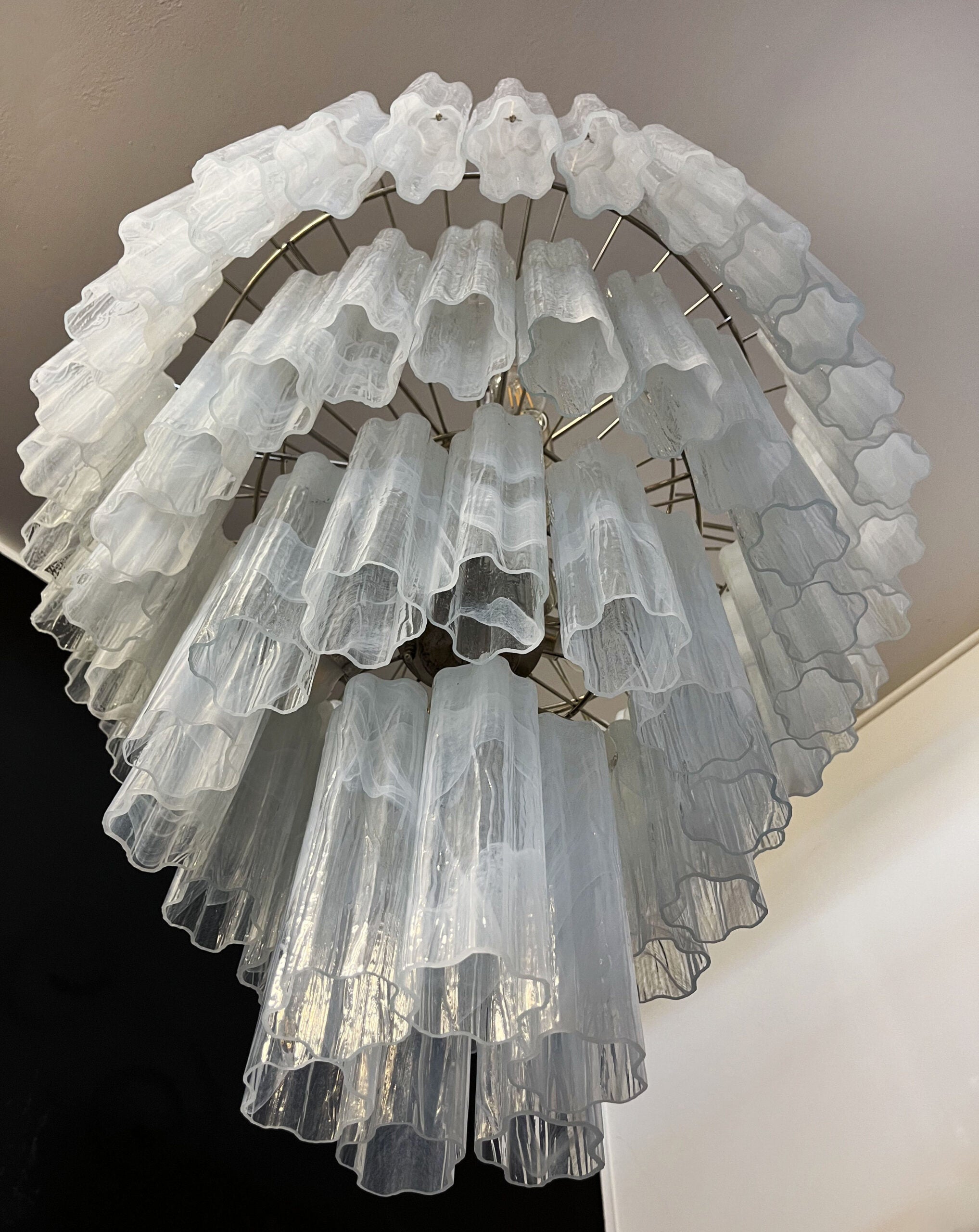 Mid-Century Murano Chandelier | Punto di Luce |  78 White Alabaster Glass Tubes