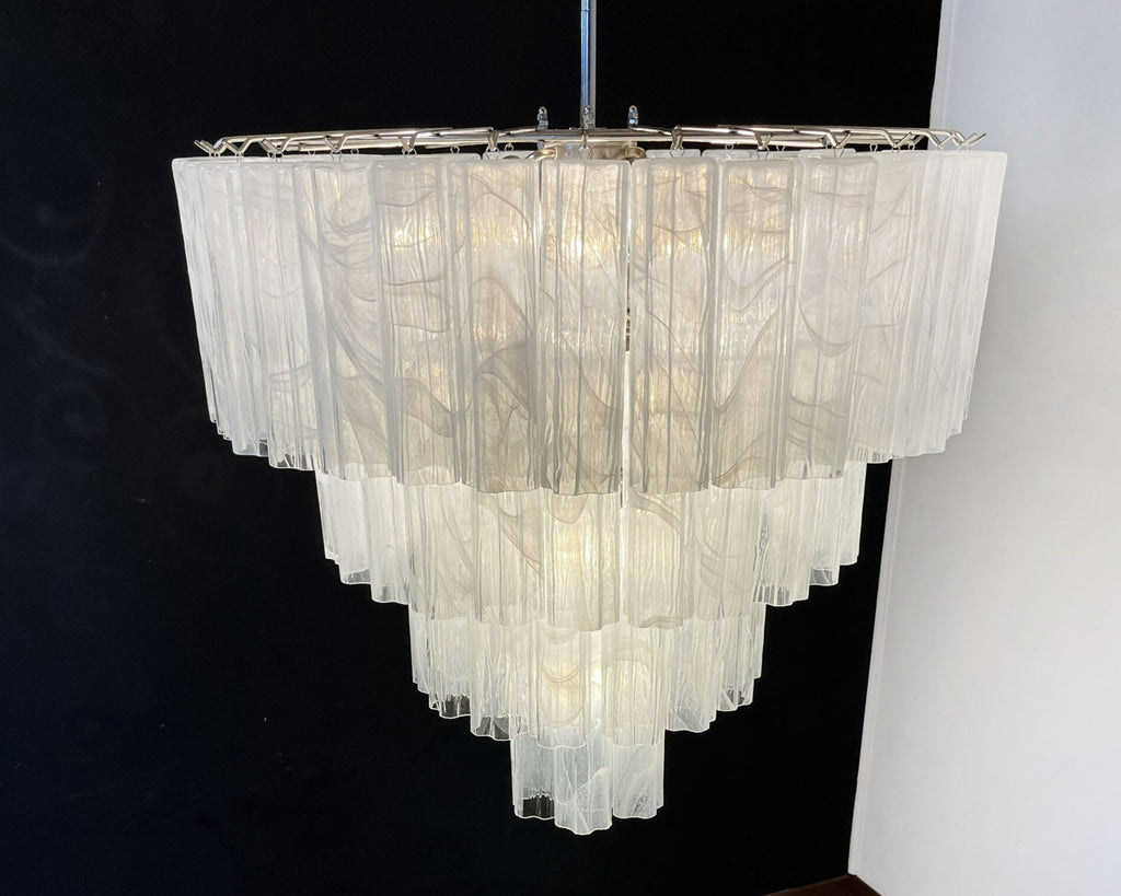Mid-Century Murano Chandelier | Punto di Luce |  78 White Alabaster Glass Tubes