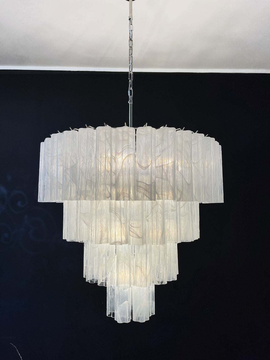 Mid-Century Murano Chandelier | Punto di Luce |  78 White Alabaster Glass Tubes