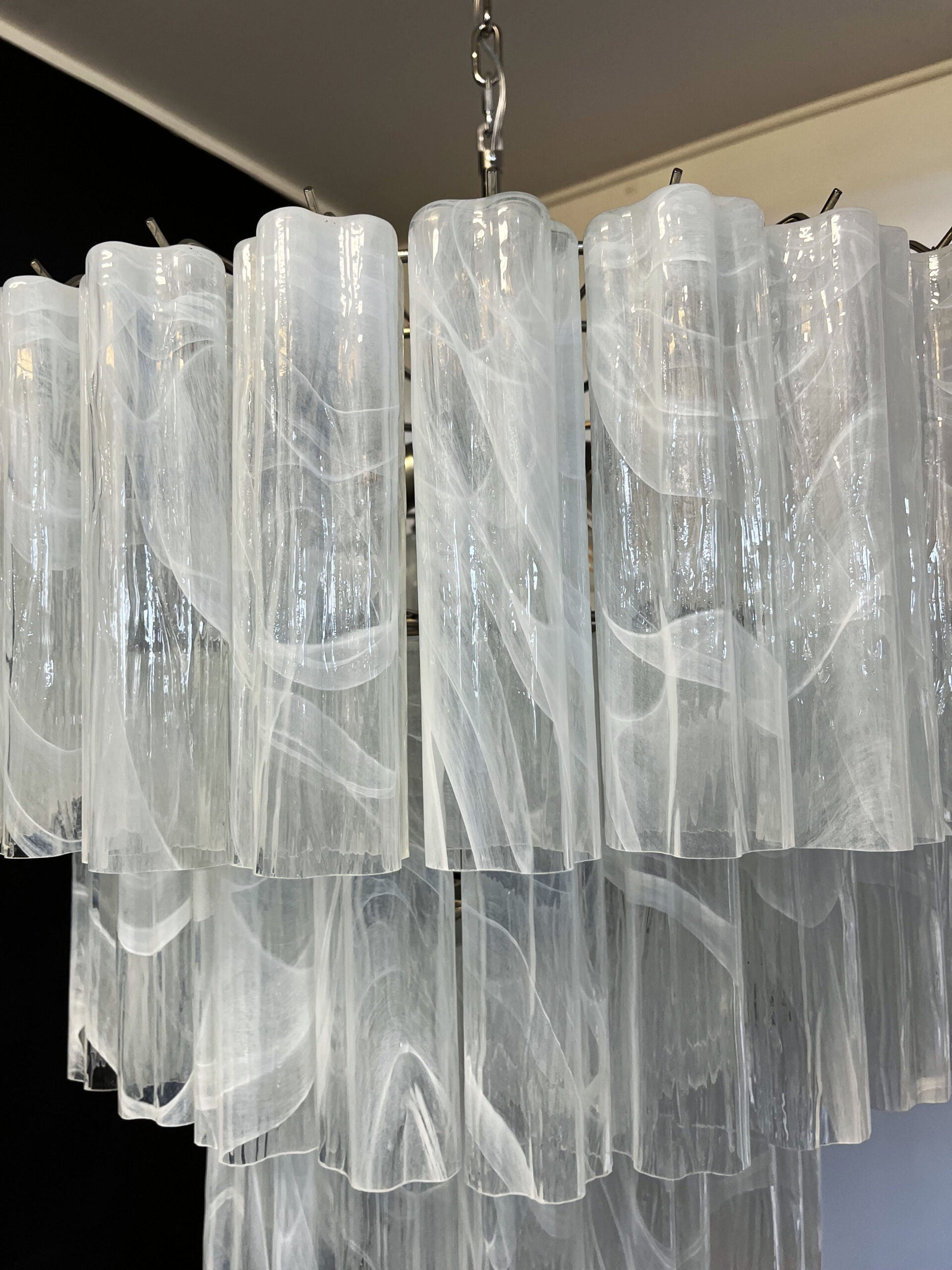 Mid-Century Murano Chandelier | Punto di Luce |  78 White Alabaster Glass Tubes