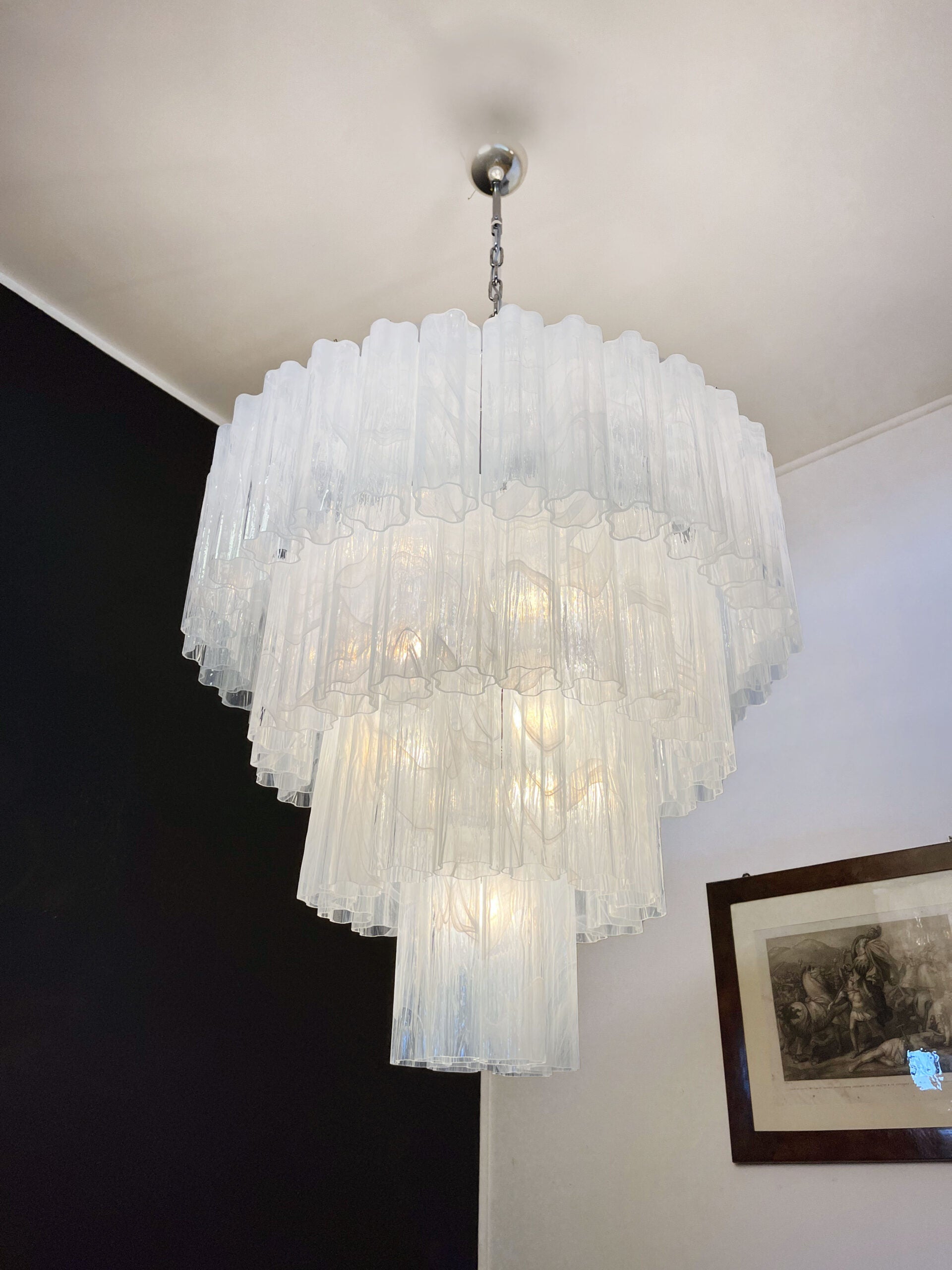 Mid-Century Murano Chandelier | Punto di Luce |  78 White Alabaster Glass Tubes