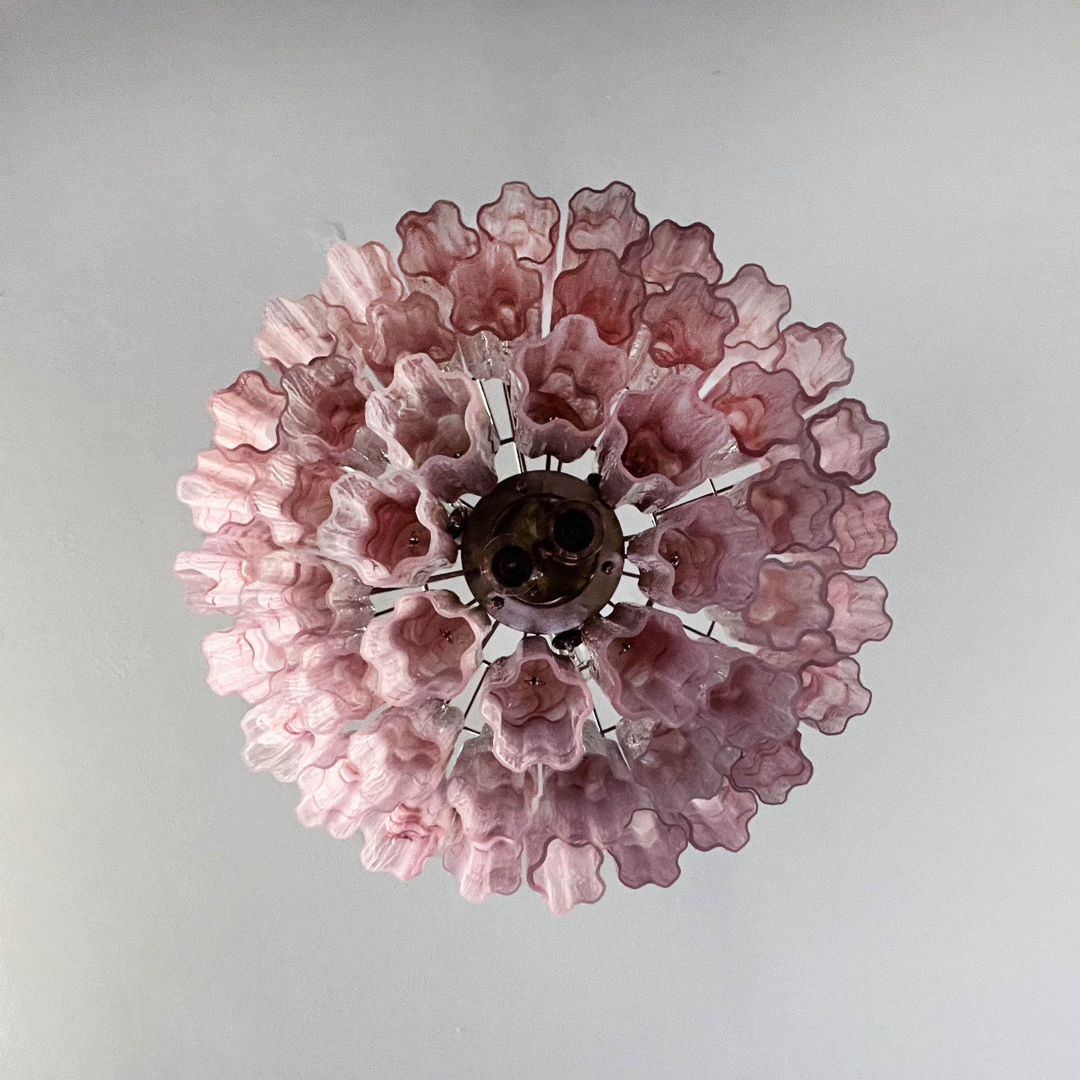Mid-Century Murano Chandelier | Punto di Luce |  48 Pink Alabaster Glass Tubes
