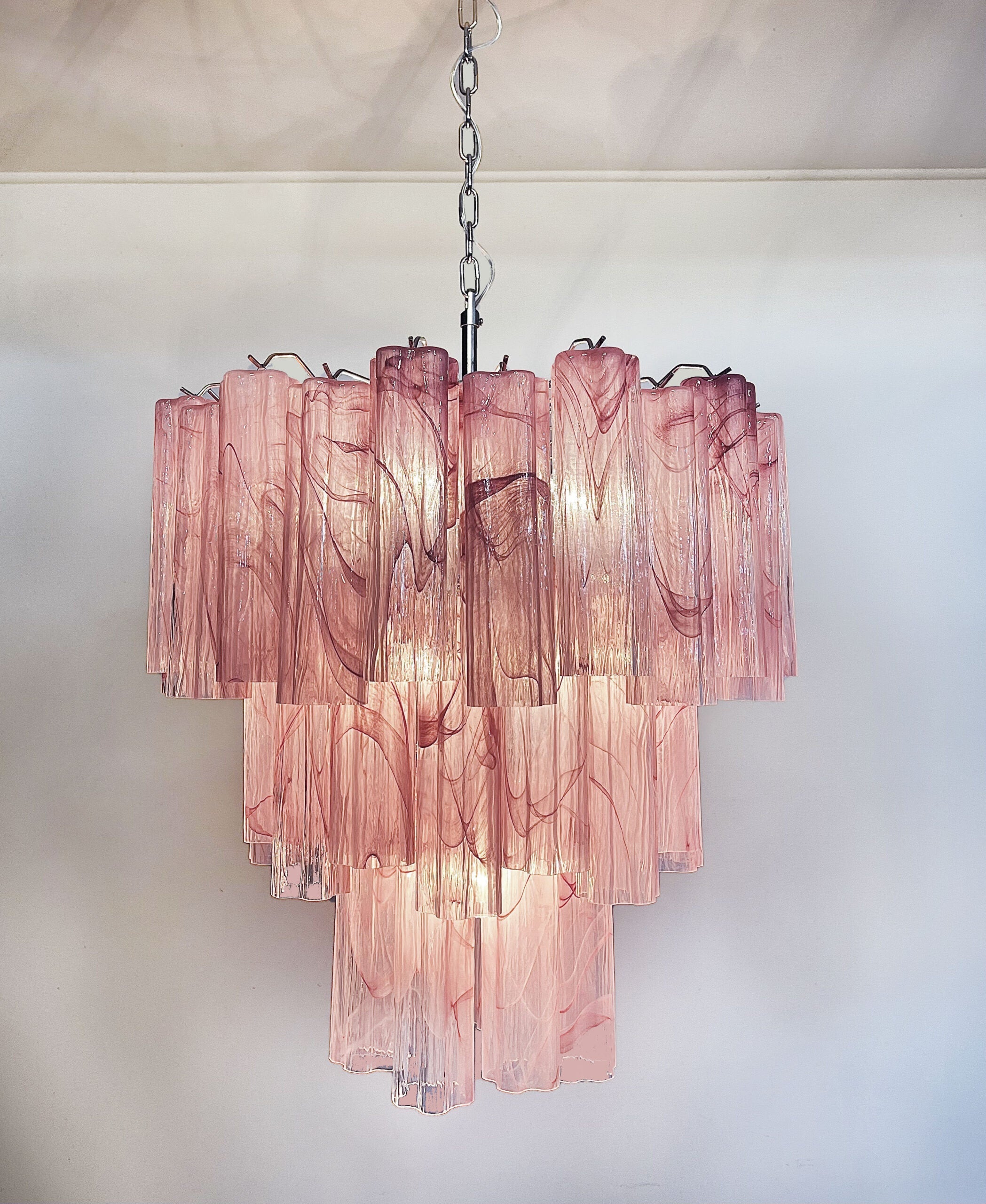 Mid-Century Murano Chandelier | Punto di Luce |  48 Pink Alabaster Glass Tubes