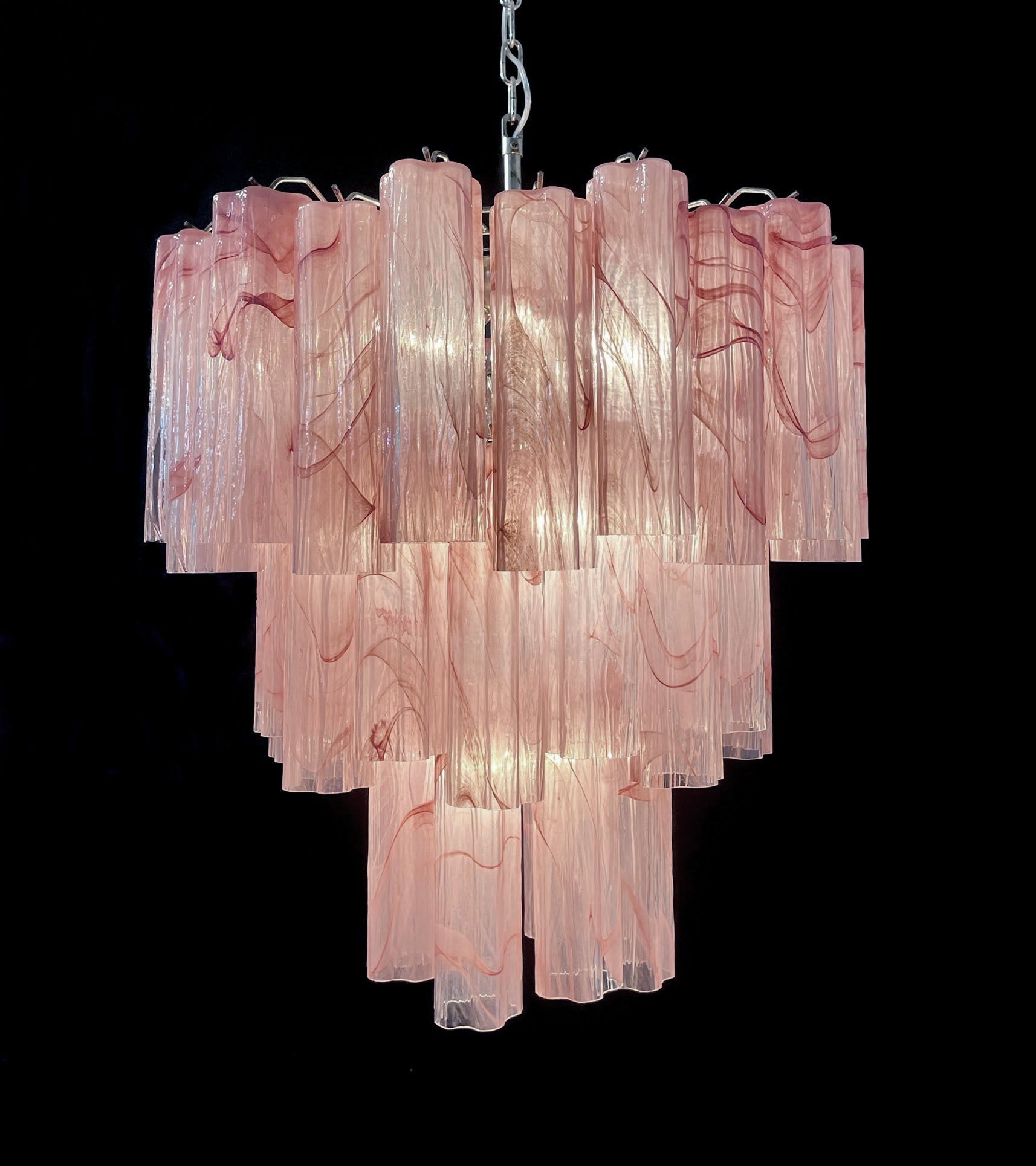 Mid-Century Murano Chandelier | Punto di Luce |  48 Pink Alabaster Glass Tubes