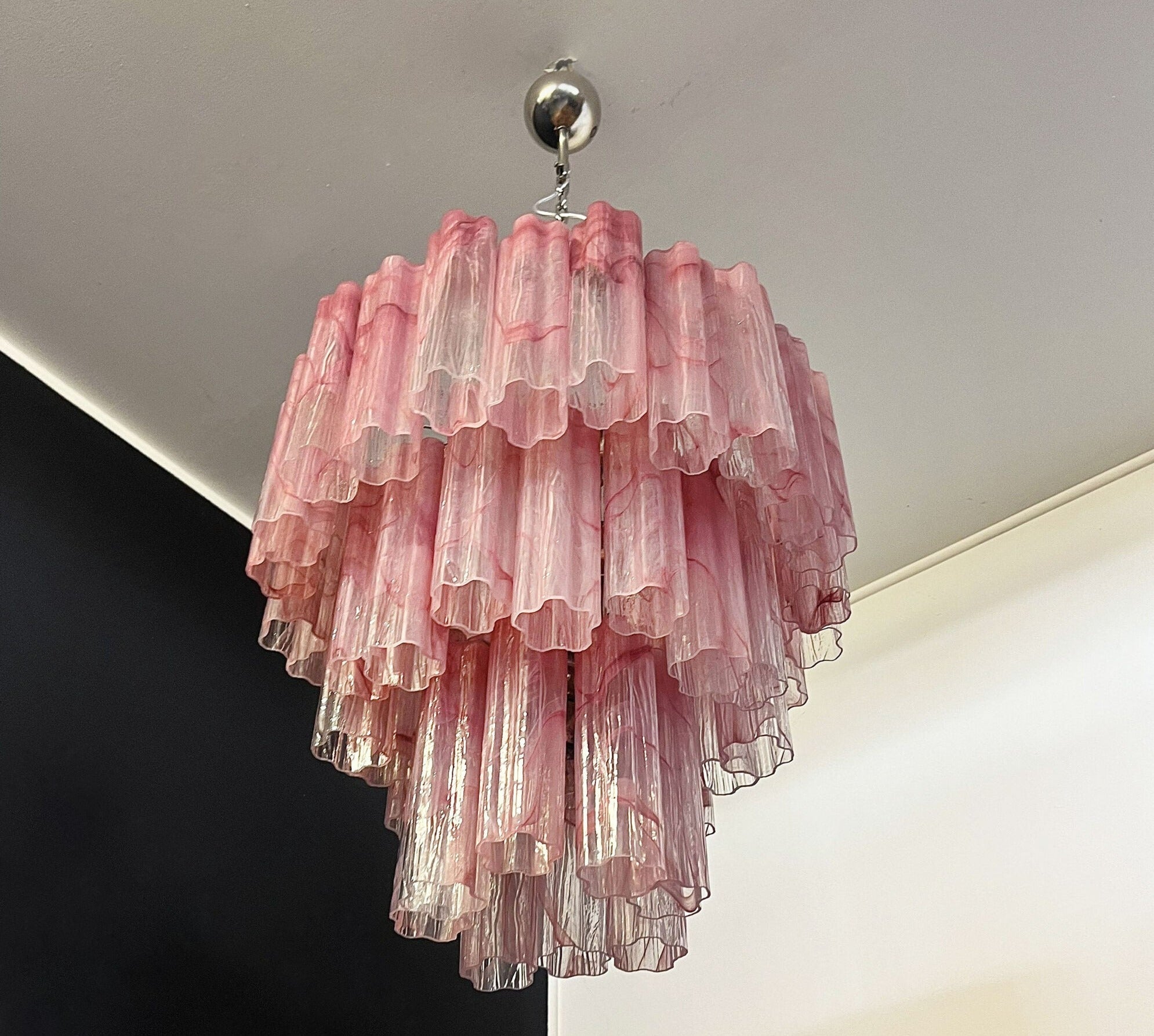 Mid-Century Murano Chandelier | Punto di Luce |  48 Pink Alabaster Glass Tubes