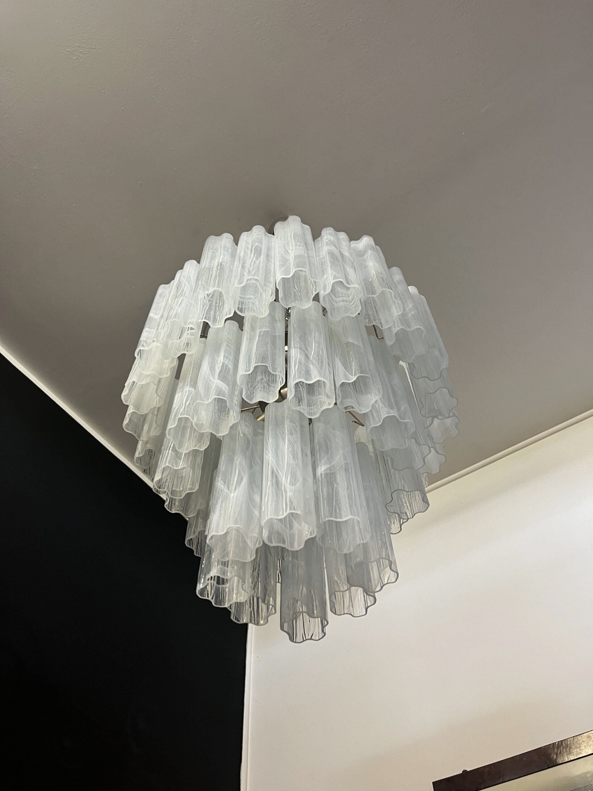 Mid-Century Murano Chandelier | Punto di Luce |  48 White Alabaster Glass Tubes