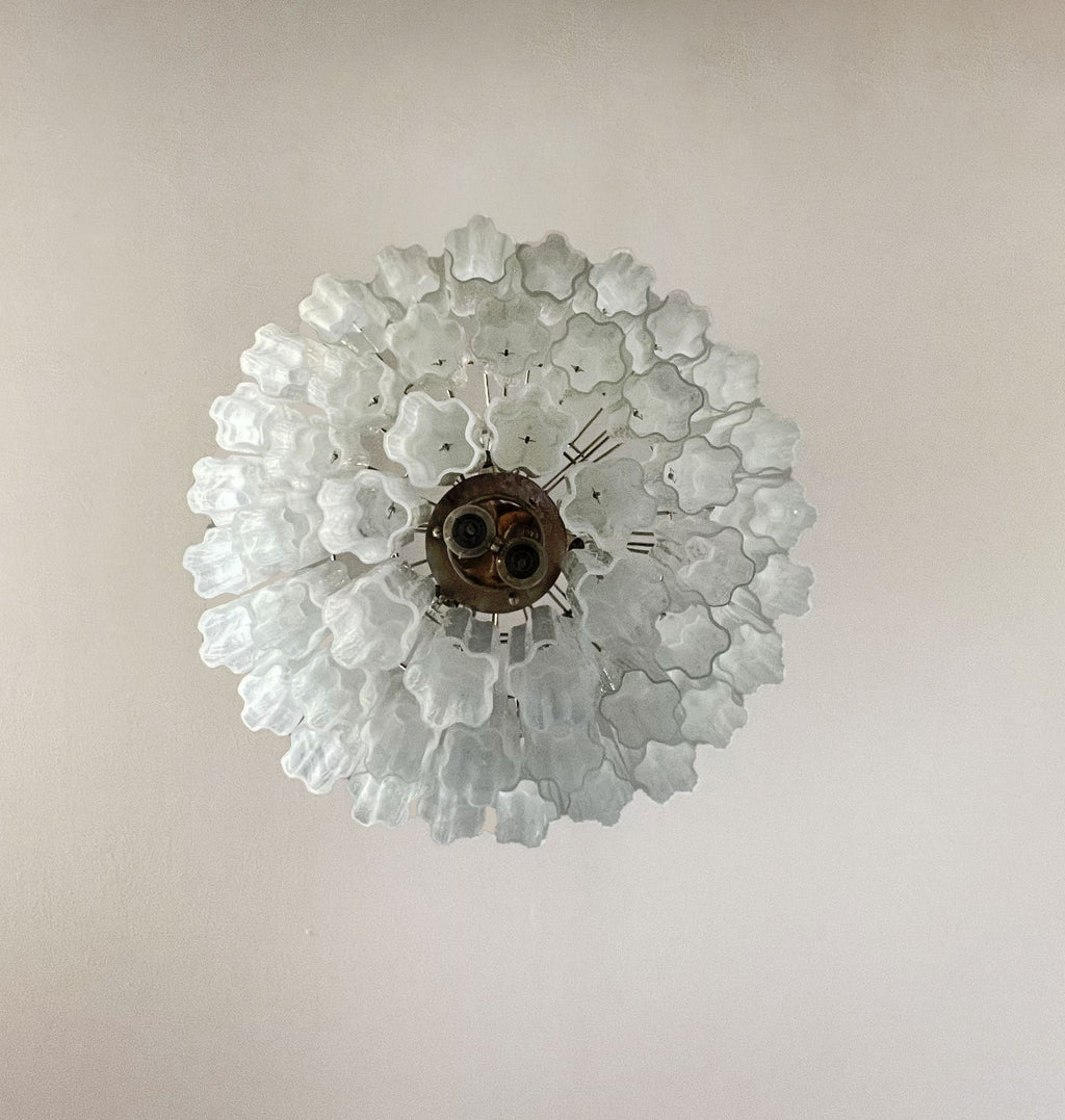 Mid-Century Murano Chandelier | Punto di Luce |  48 White Alabaster Glass Tubes