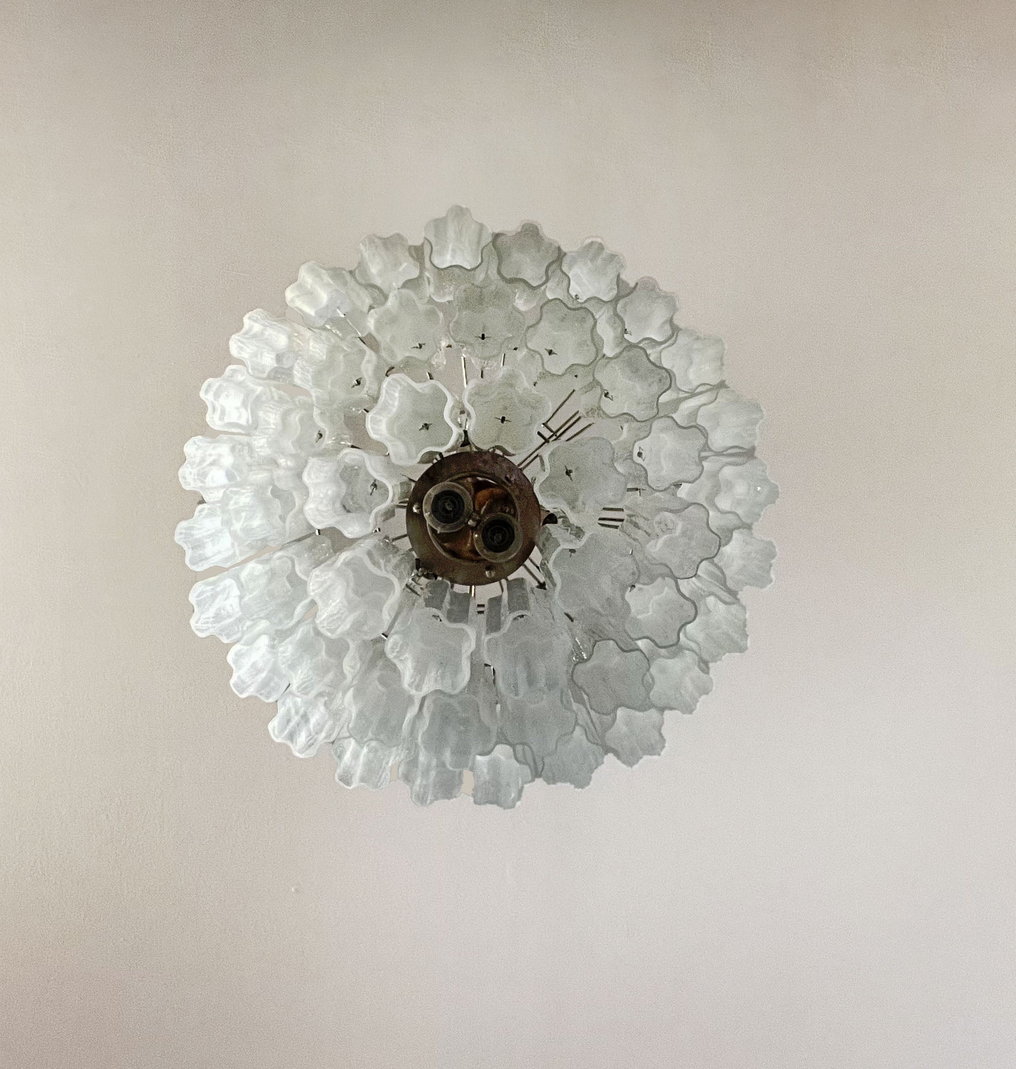 Mid-Century Murano Chandelier | Punto di Luce |  48 White Alabaster Glass Tubes