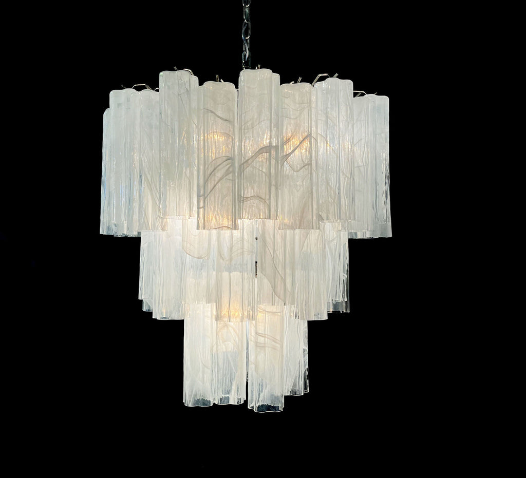 Mid-Century Murano Chandelier | Punto di Luce |  48 White Alabaster Glass Tubes