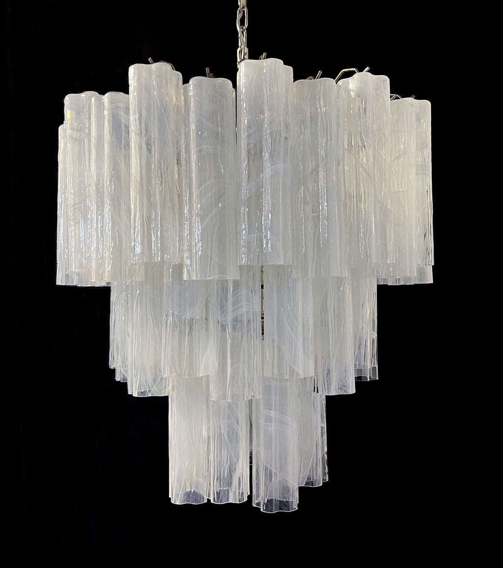 Mid-Century Murano Chandelier | Punto di Luce |  48 White Alabaster Glass Tubes