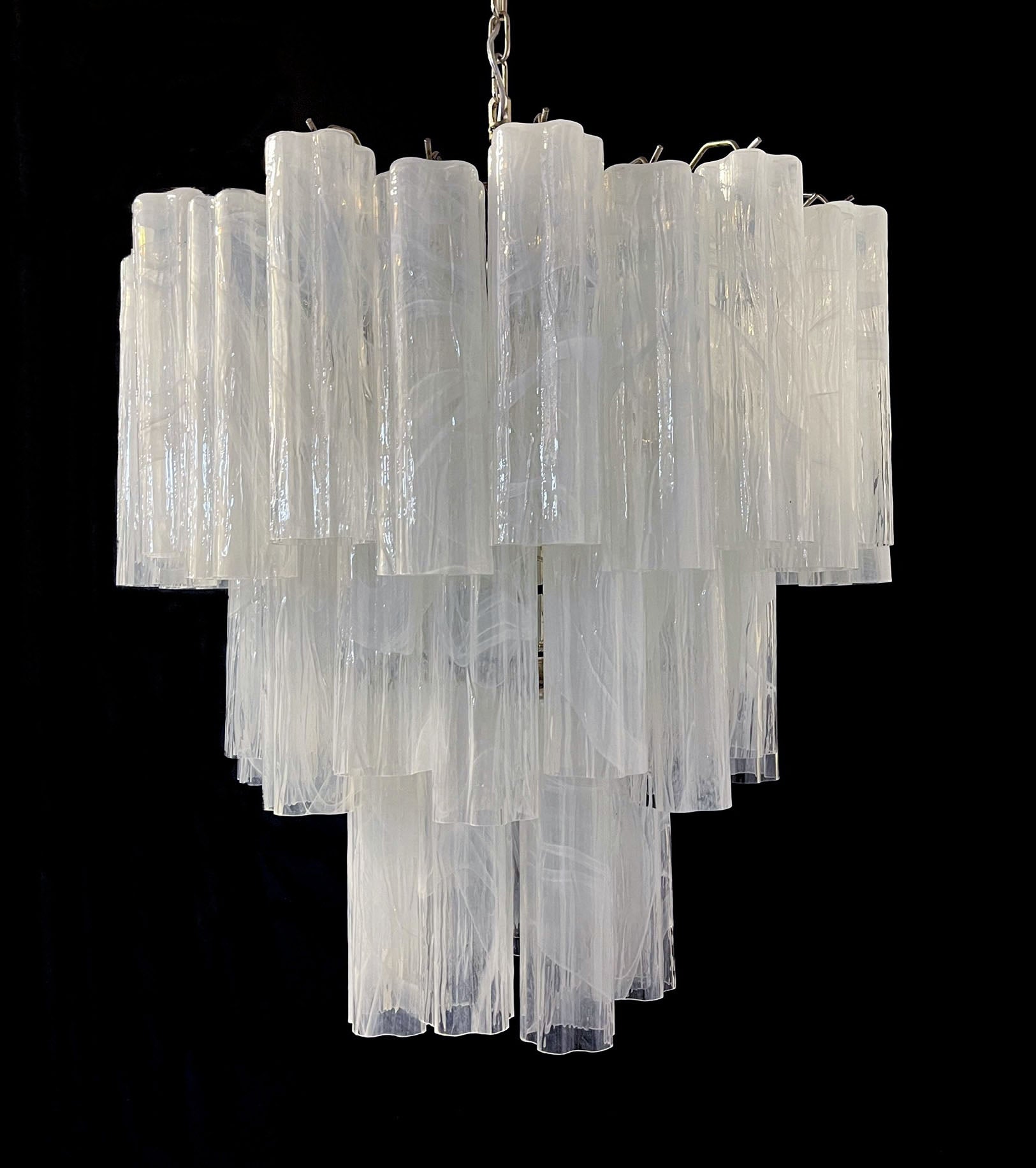 Mid-Century Murano Chandelier | Punto di Luce |  48 White Alabaster Glass Tubes