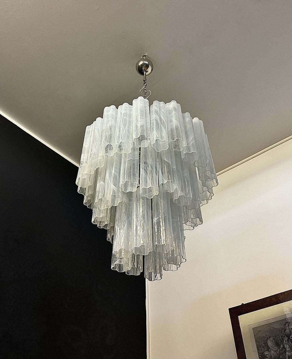 Mid-Century Murano Chandelier | Punto di Luce |  48 White Alabaster Glass Tubes