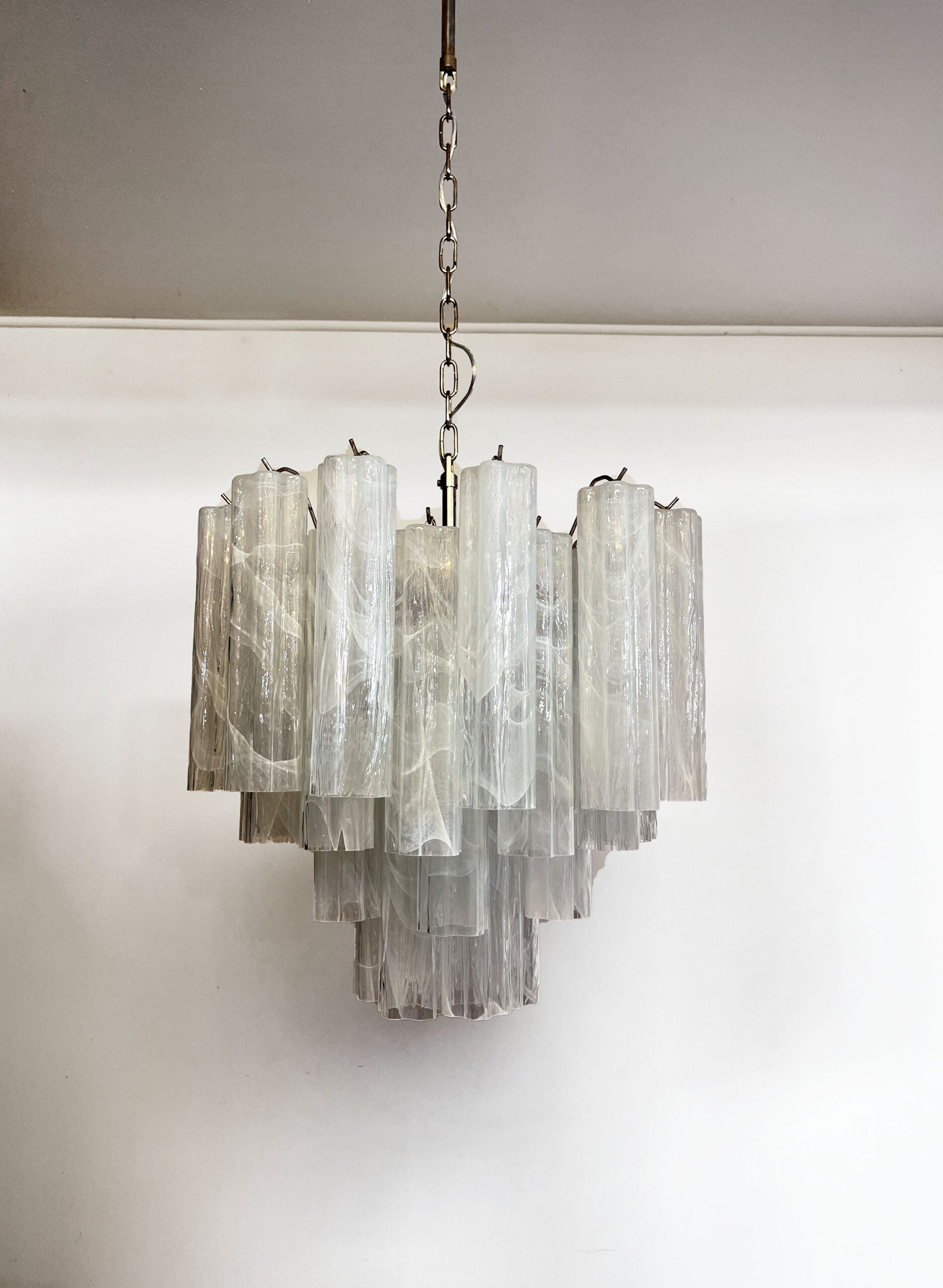 Mid-Century Murano Chandelier | Punto di Luce |  36 White Alabaster Glass Tubes