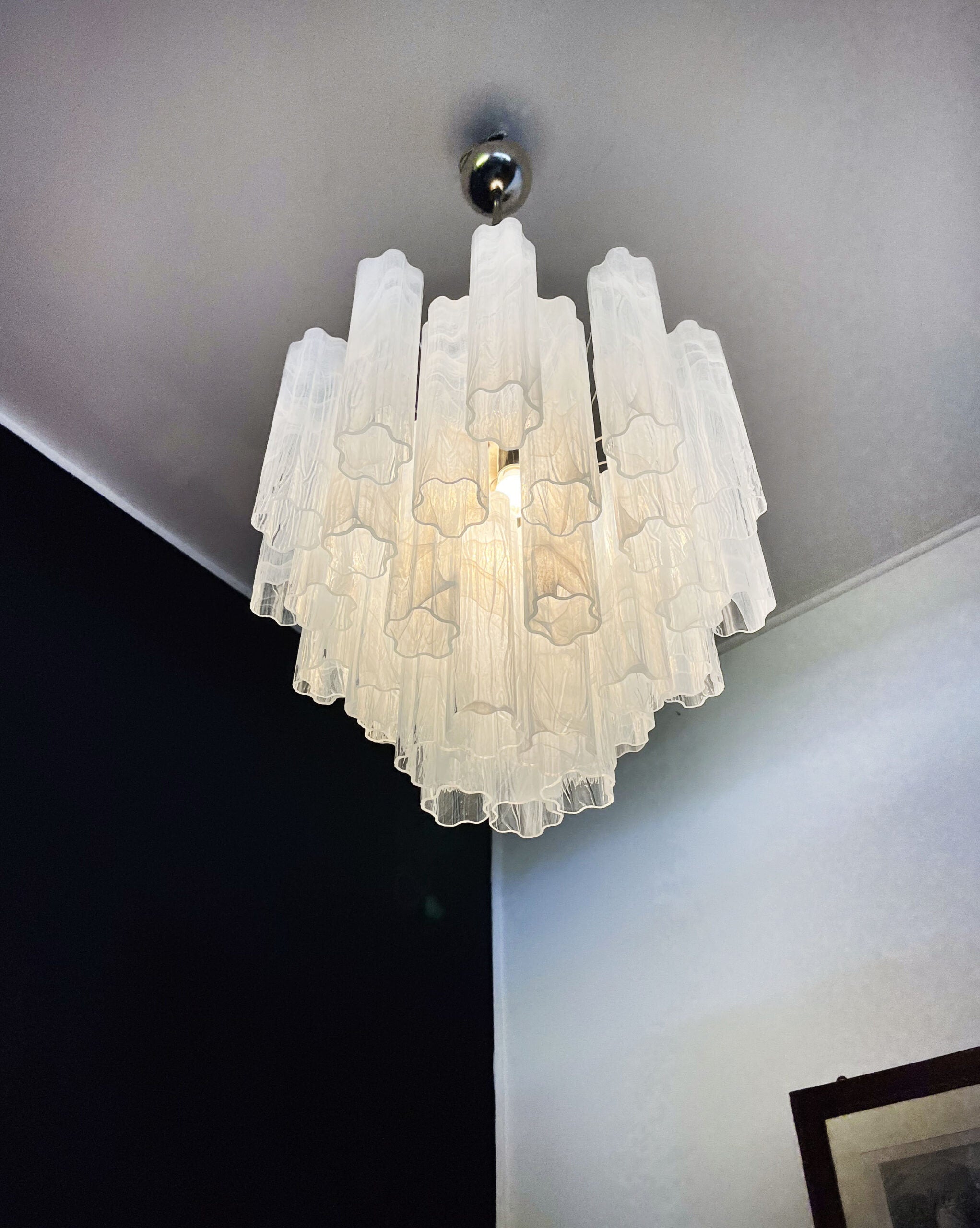 Mid-Century Murano Chandelier | Punto di Luce |  36 White Alabaster Glass Tubes