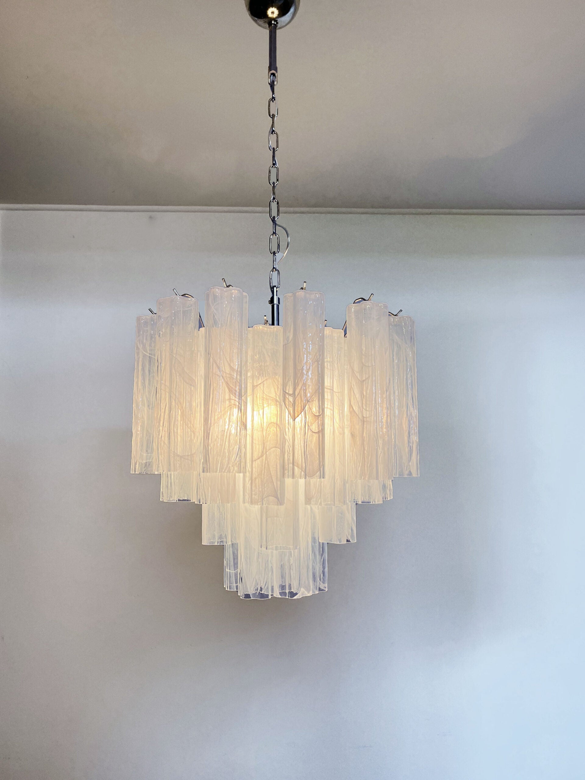 Mid-Century Murano Chandelier | Punto di Luce |  36 White Alabaster Glass Tubes