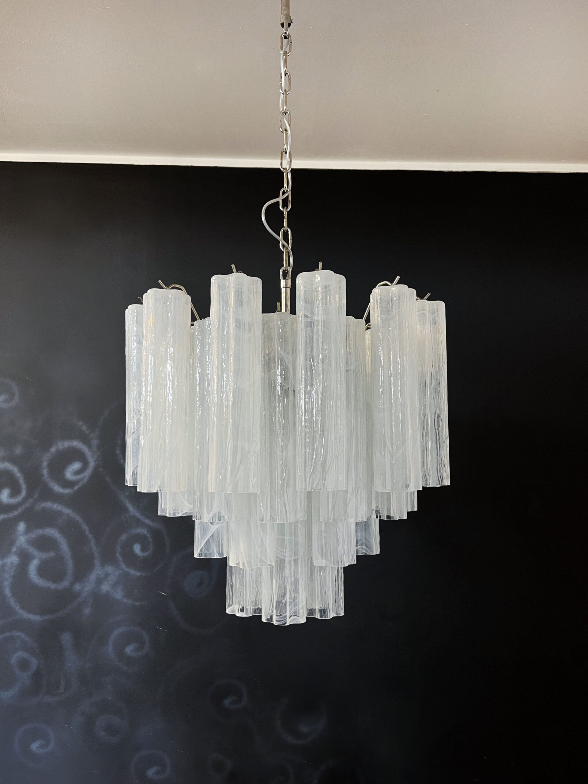 Mid-Century Murano Chandelier | Punto di Luce |  36 White Alabaster Glass Tubes