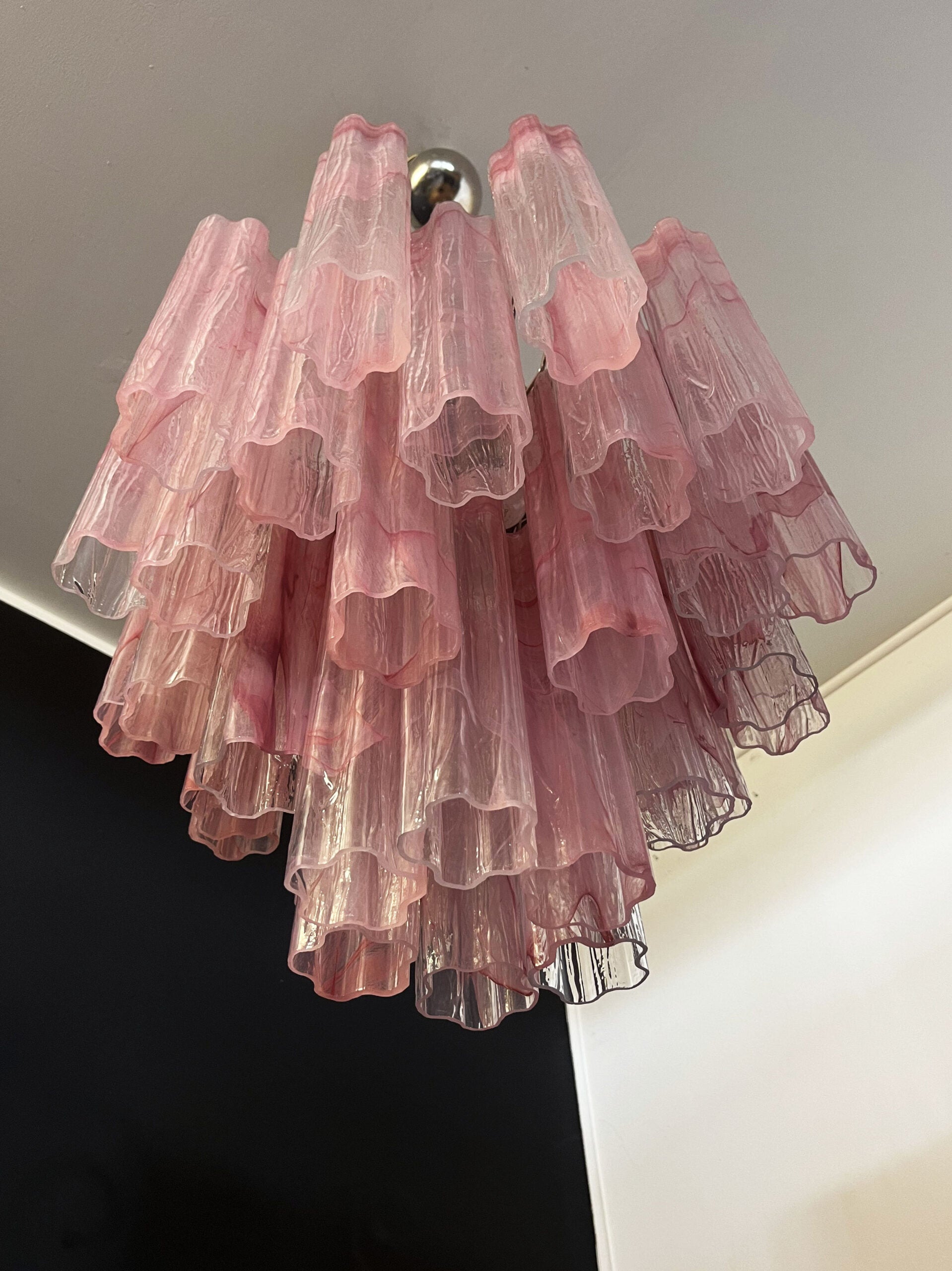 Mid-Century Murano Chandelier | Punto di Luce |  36 Pink Alabaster Glass Tubes