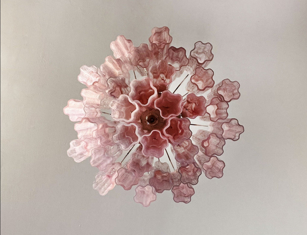 Mid-Century Murano Chandelier | Punto di Luce |  36 Pink Alabaster Glass Tubes