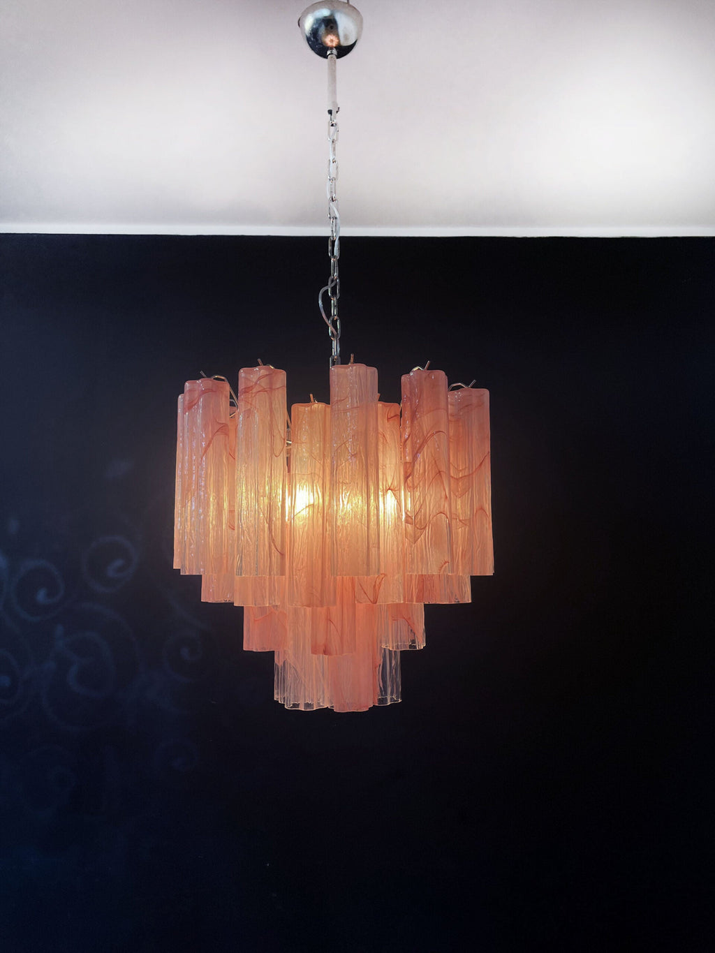 Mid-Century Murano Chandelier | Punto di Luce |  36 Pink Alabaster Glass Tubes