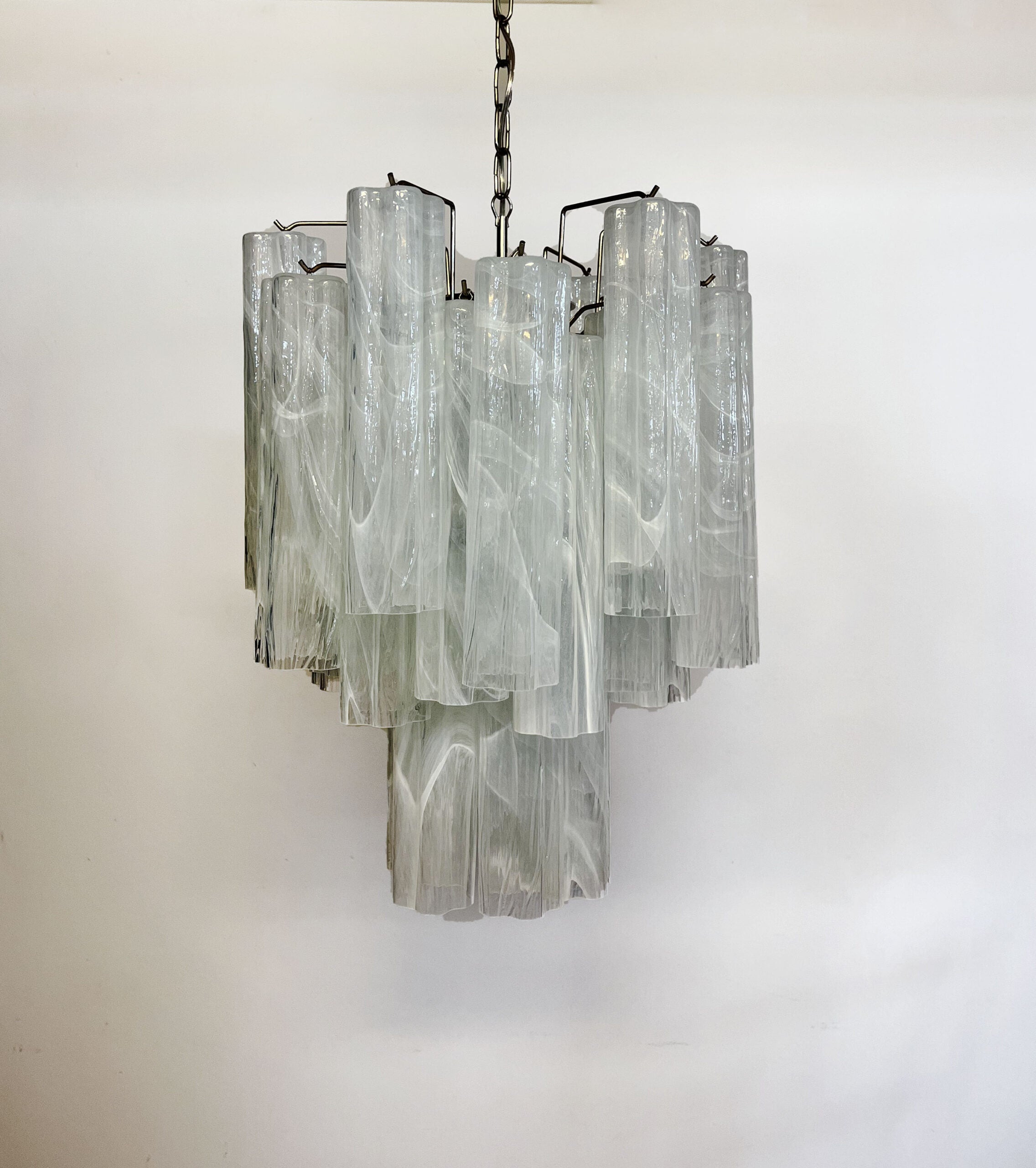 Mid-Century Murano Chandelier | Punto di Luce |  30 White Glass Tubes