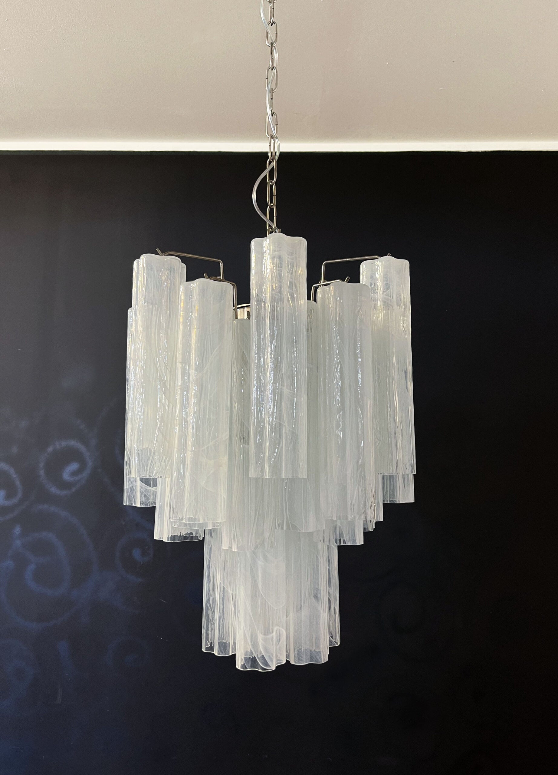 Mid-Century Murano Chandelier | Punto di Luce |  30 White Glass Tubes
