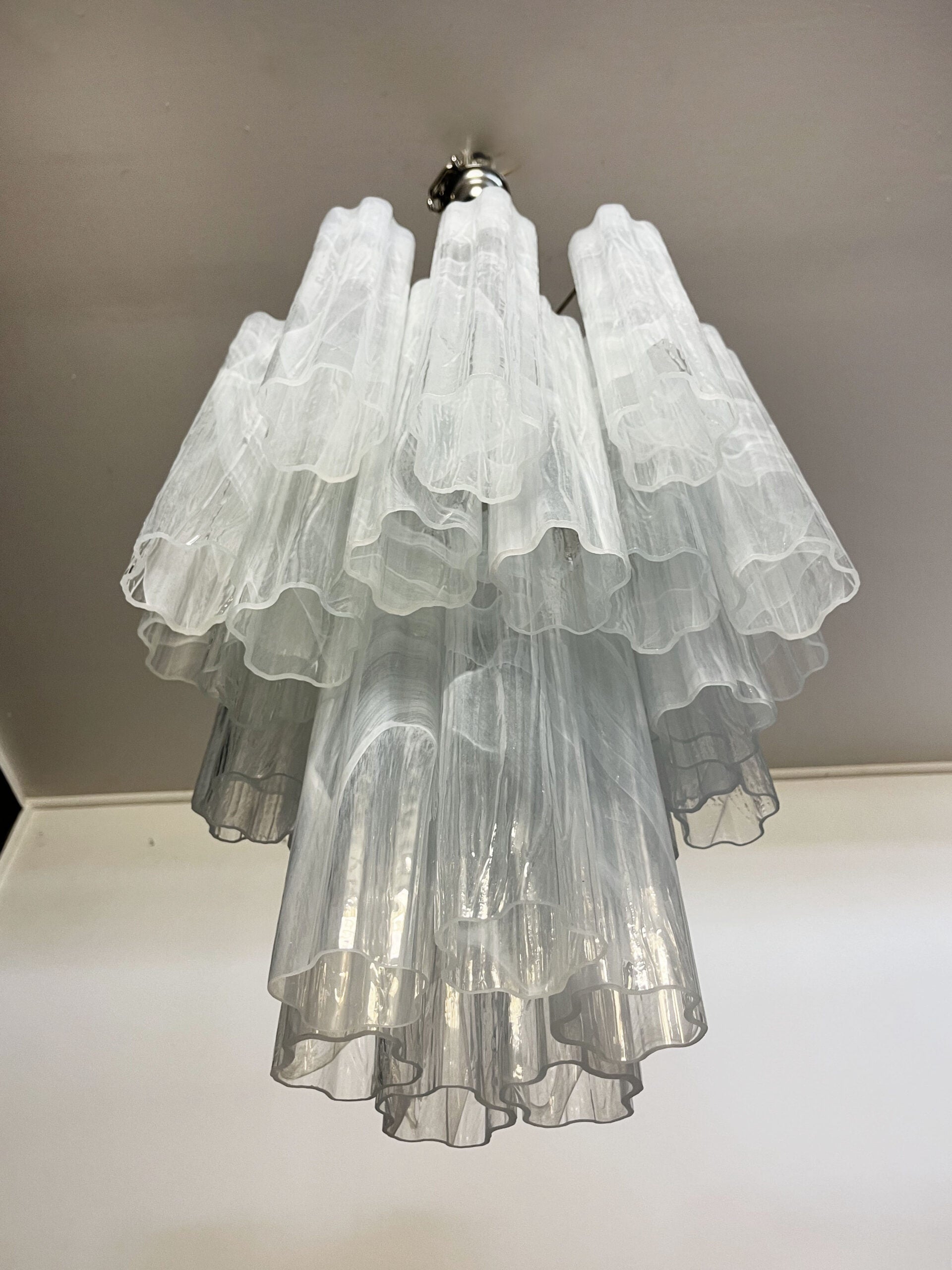 Mid-Century Murano Chandelier | Punto di Luce |  30 White Glass Tubes