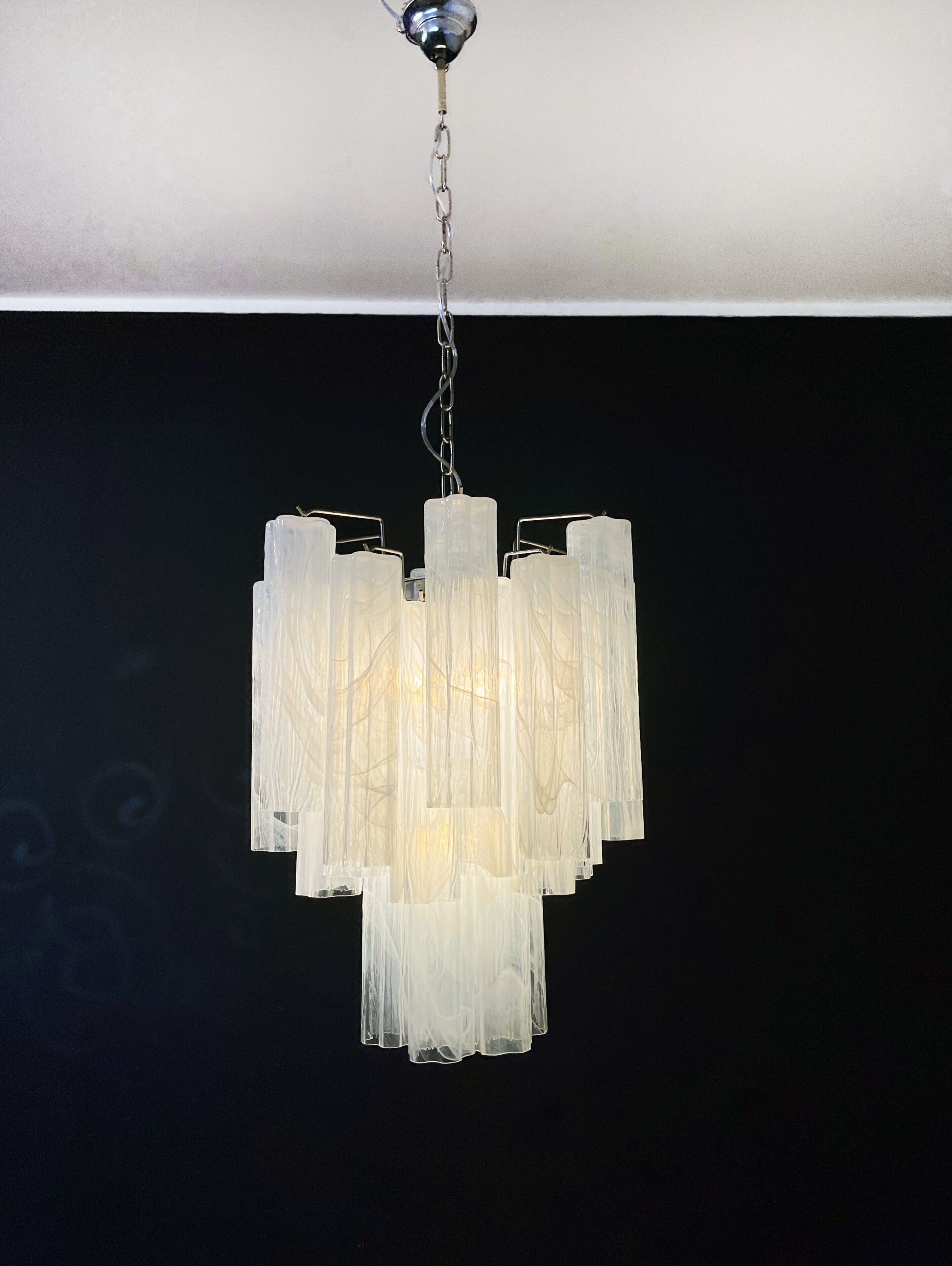 Mid-Century Murano Chandelier | Punto di Luce |  30 White Glass Tubes