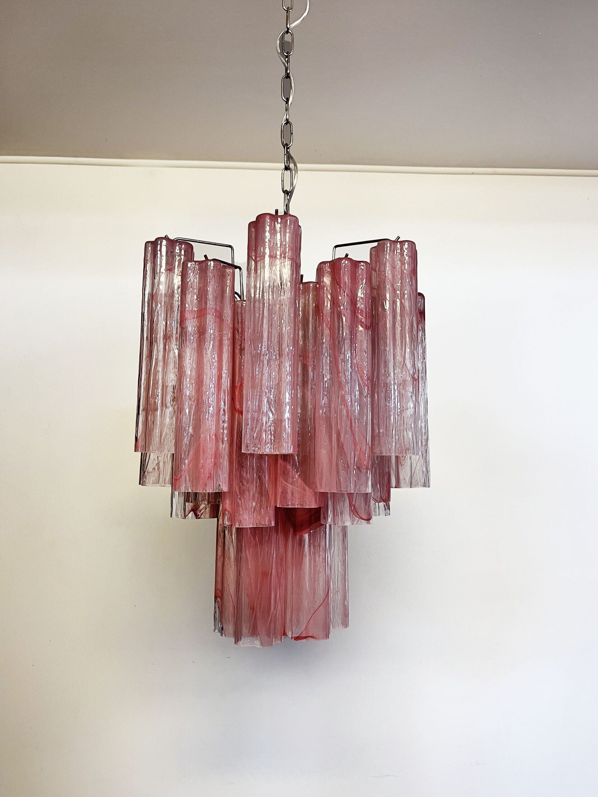 Mid-Century Murano Chandelier | Punto di Luce |  30 Pink Alabaster Glass Tubes