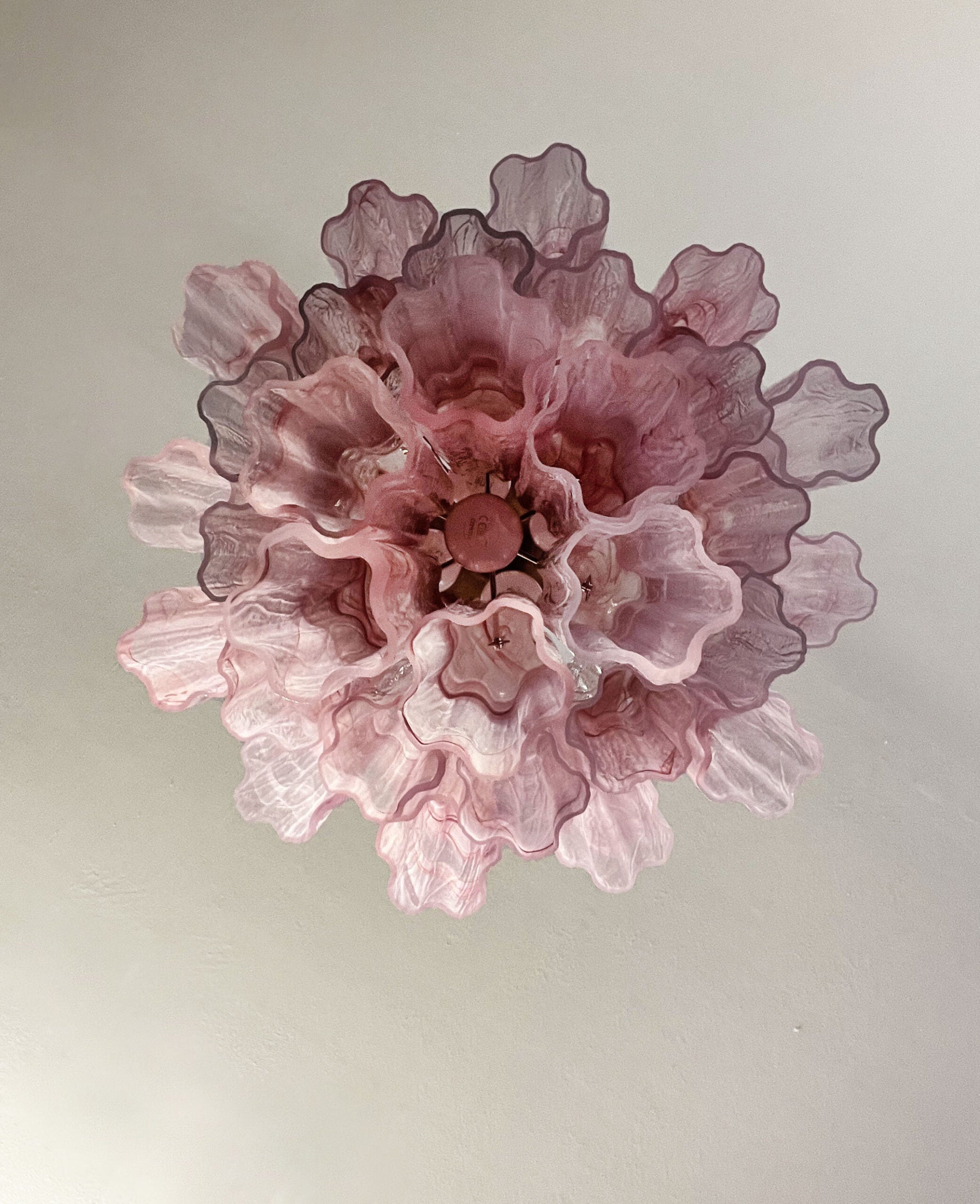 Mid-Century Murano Chandelier | Punto di Luce |  30 Pink Alabaster Glass Tubes