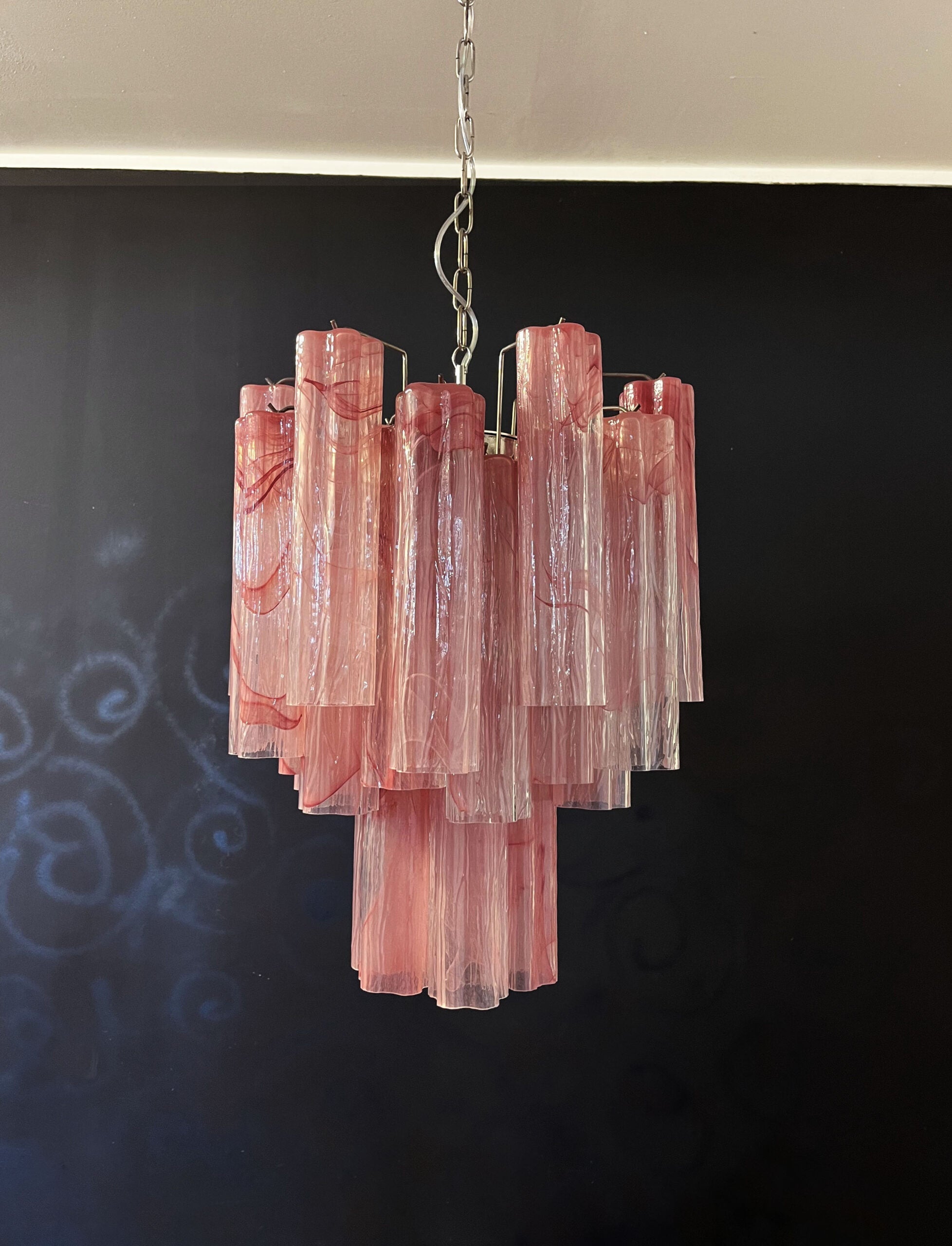 Mid-Century Murano Chandelier | Punto di Luce |  30 Pink Alabaster Glass Tubes