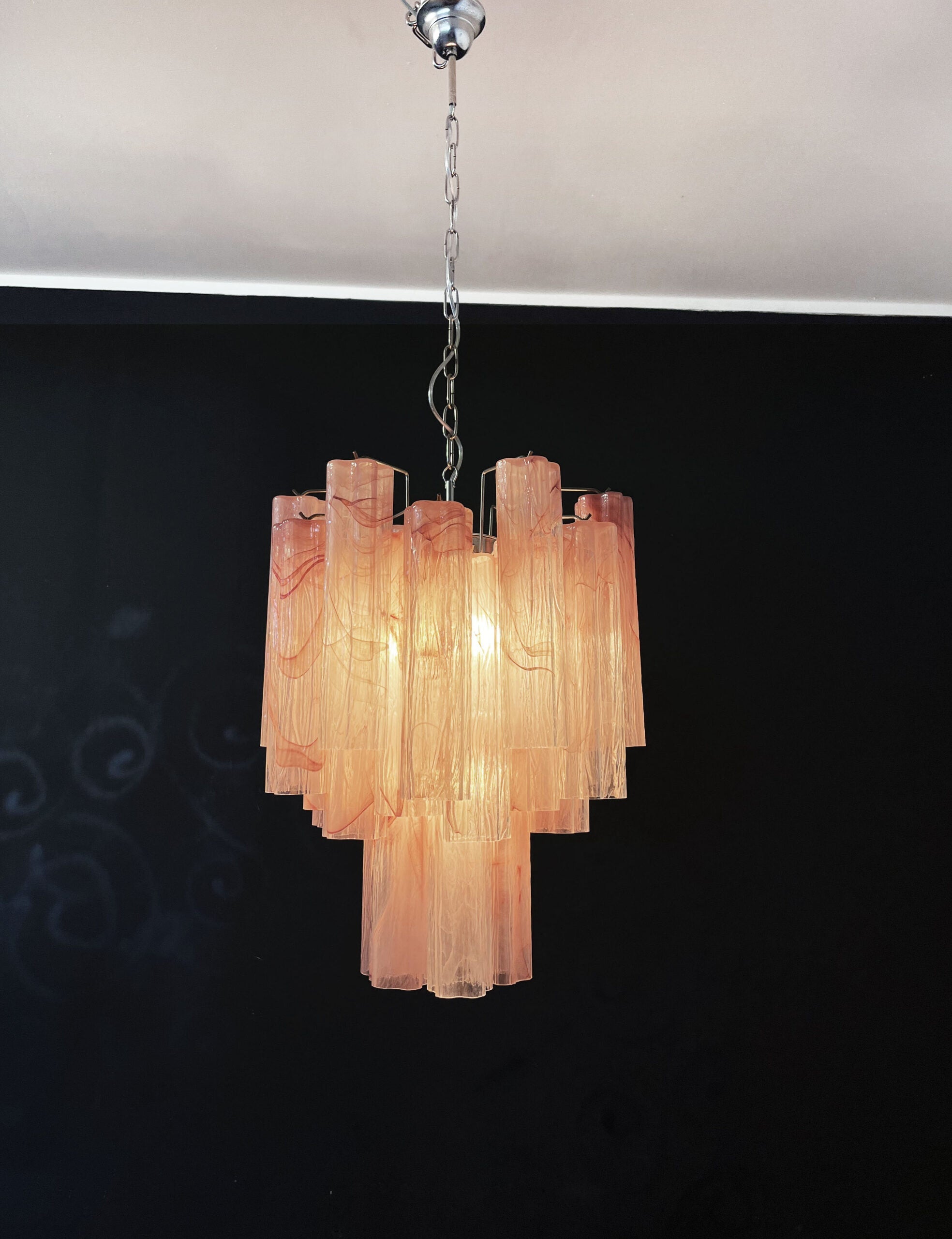 Mid-Century Murano Chandelier | Punto di Luce |  30 Pink Alabaster Glass Tubes