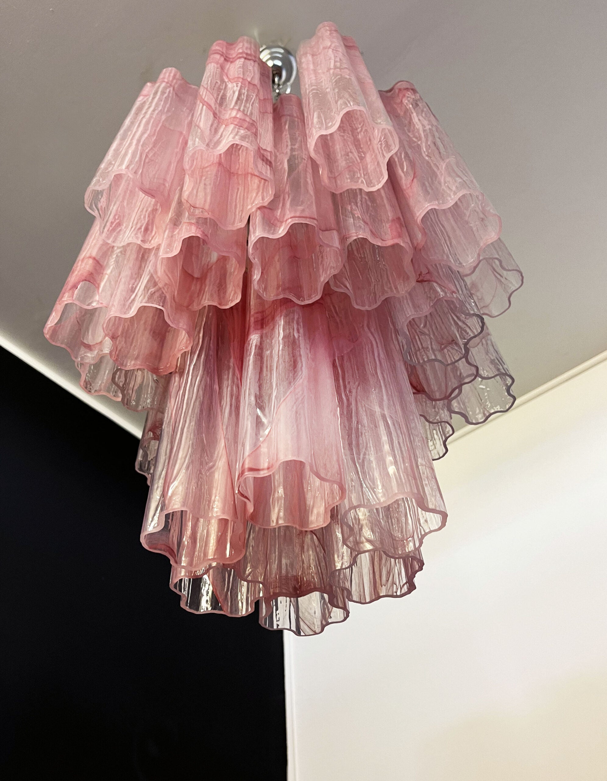 Mid-Century Murano Chandelier | Punto di Luce |  30 Pink Alabaster Glass Tubes