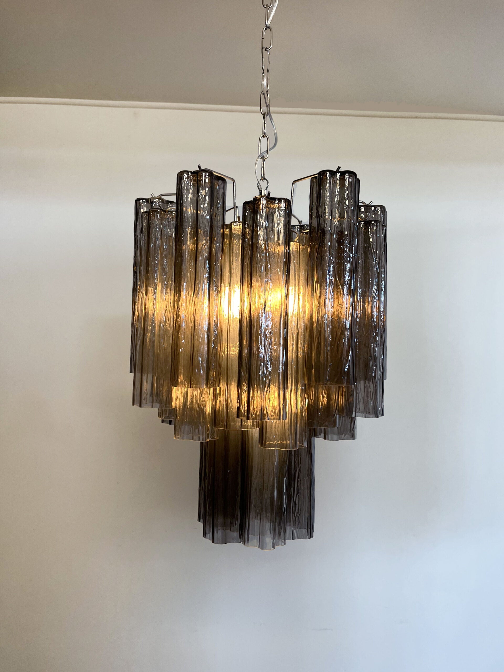 Mid-Century Murano Chandelier | Punto di Luce |  30 Smoky Glass Tubes