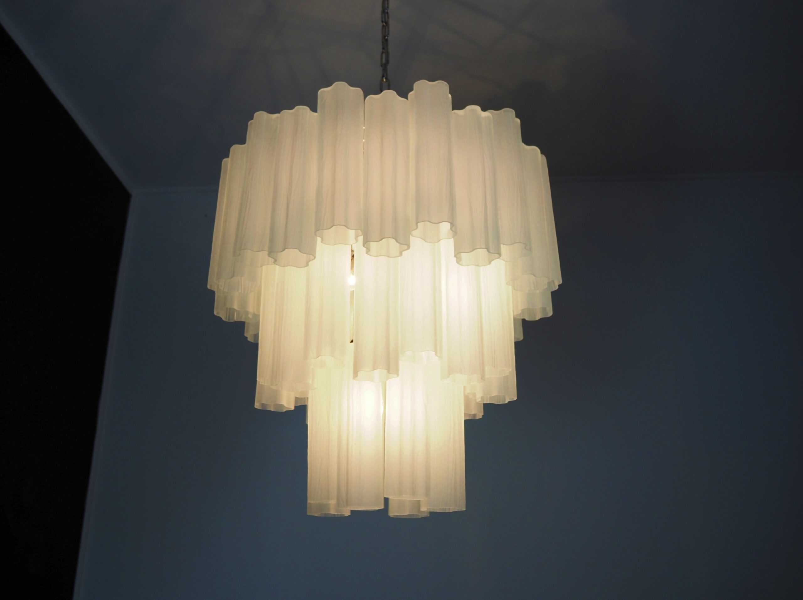 Mid-Century Murano Chandelier | Punto di Luce |  48 Matte White Glass Tubes