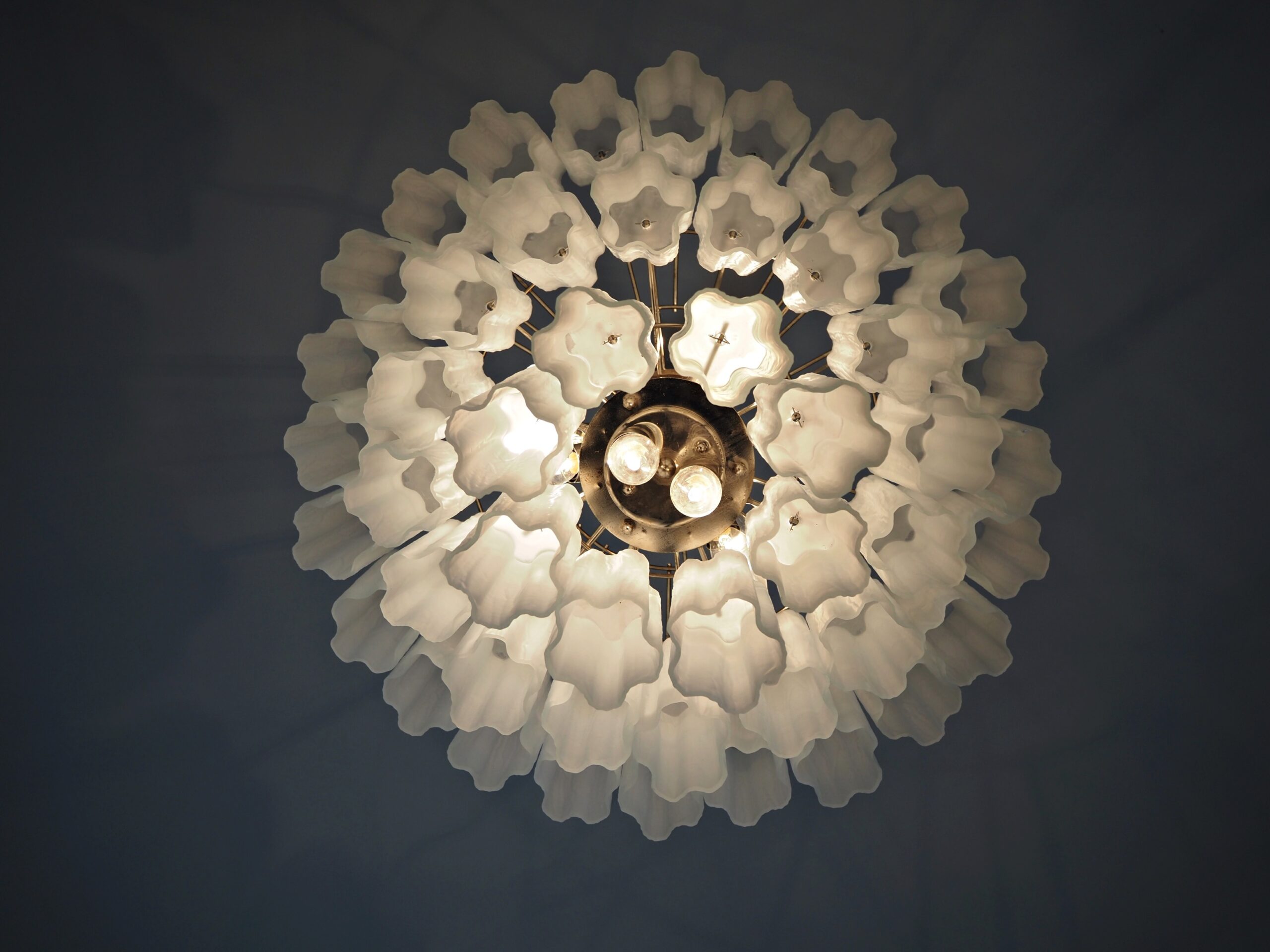 Mid-Century Murano Chandelier | Punto di Luce |  48 Matte White Glass Tubes
