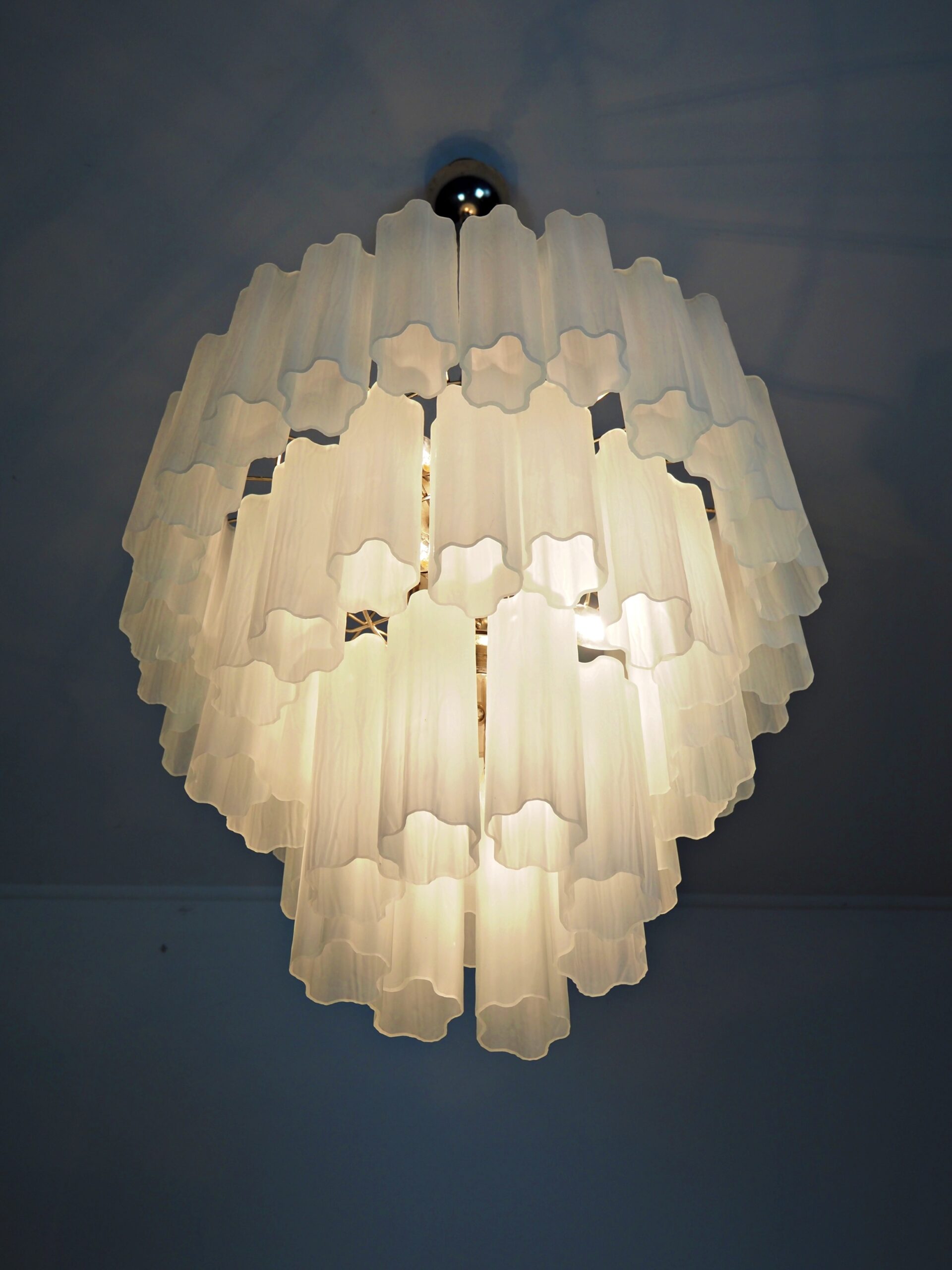 Mid-Century Murano Chandelier | Punto di Luce |  48 Matte White Glass Tubes