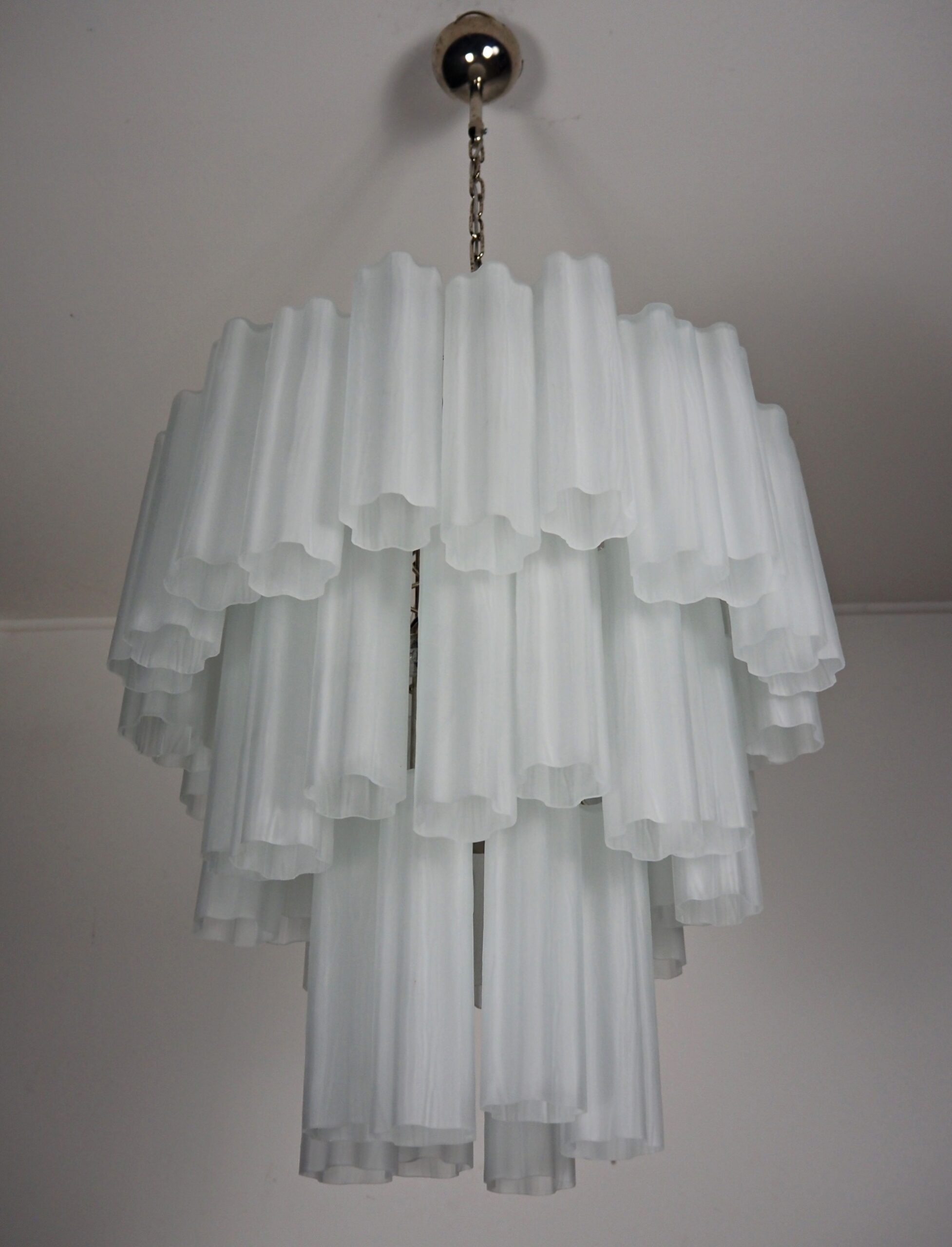 Mid-Century Murano Chandelier | Punto di Luce |  48 Matte White Glass Tubes