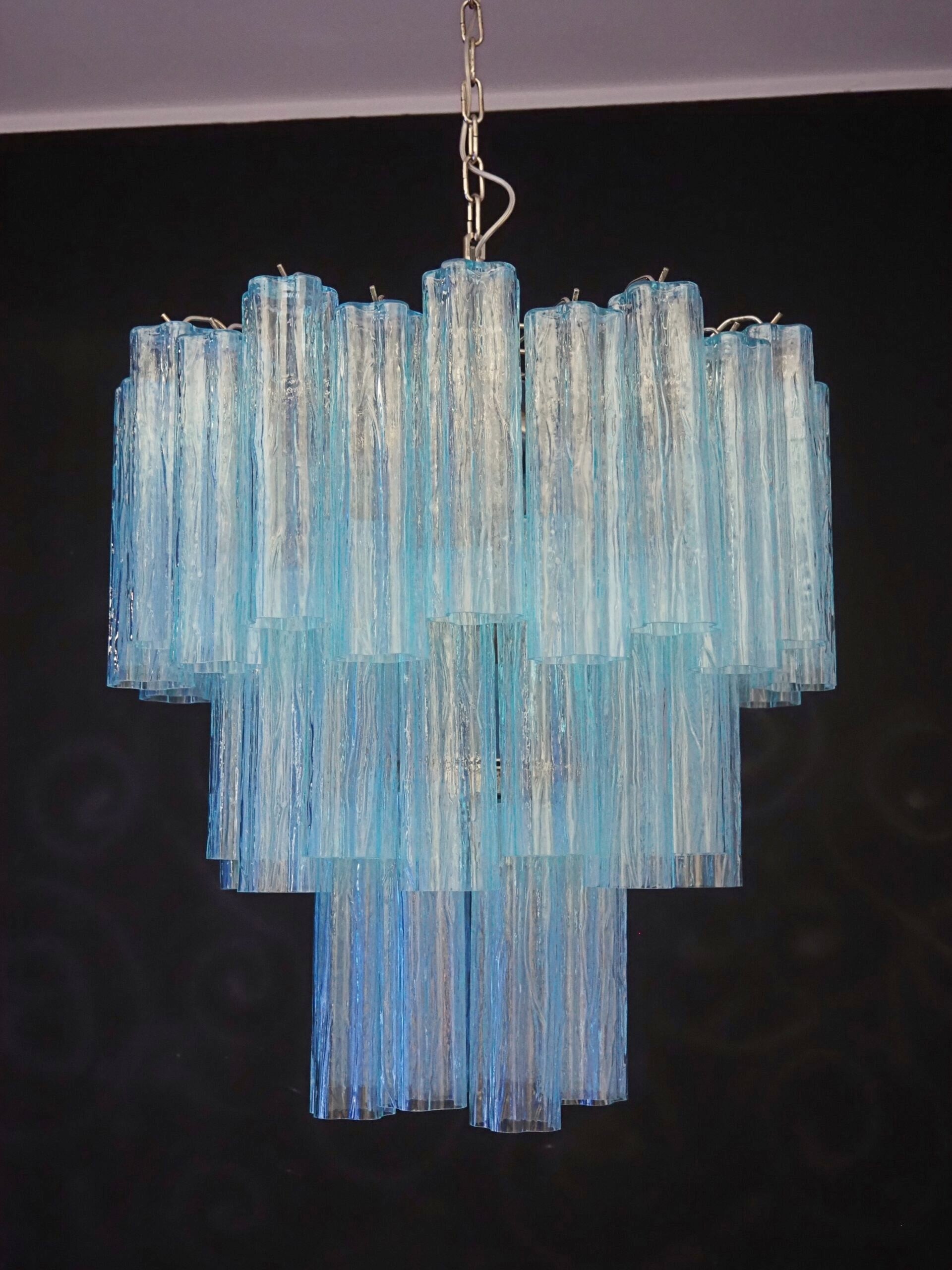 Mid-Century Murano Chandelier | Punto di Luce |  48 Blue Glass Tubes