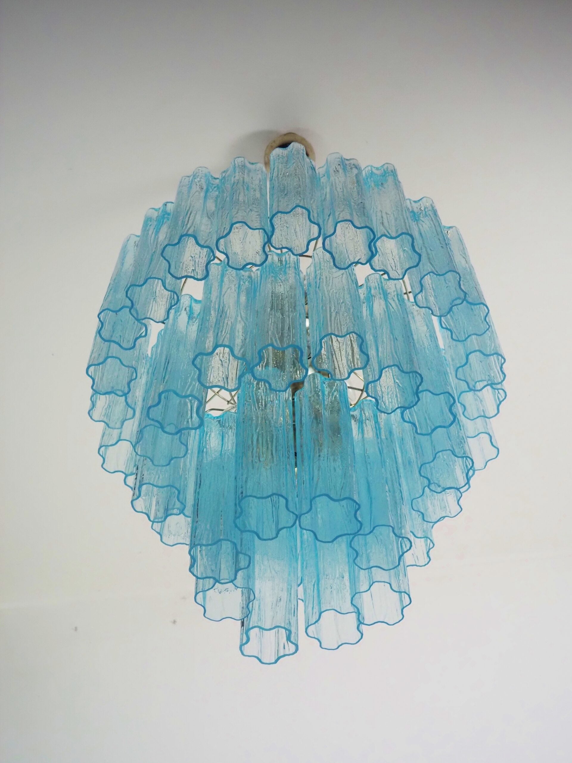 Mid-Century Murano Chandelier | Punto di Luce |  48 Blue Glass Tubes