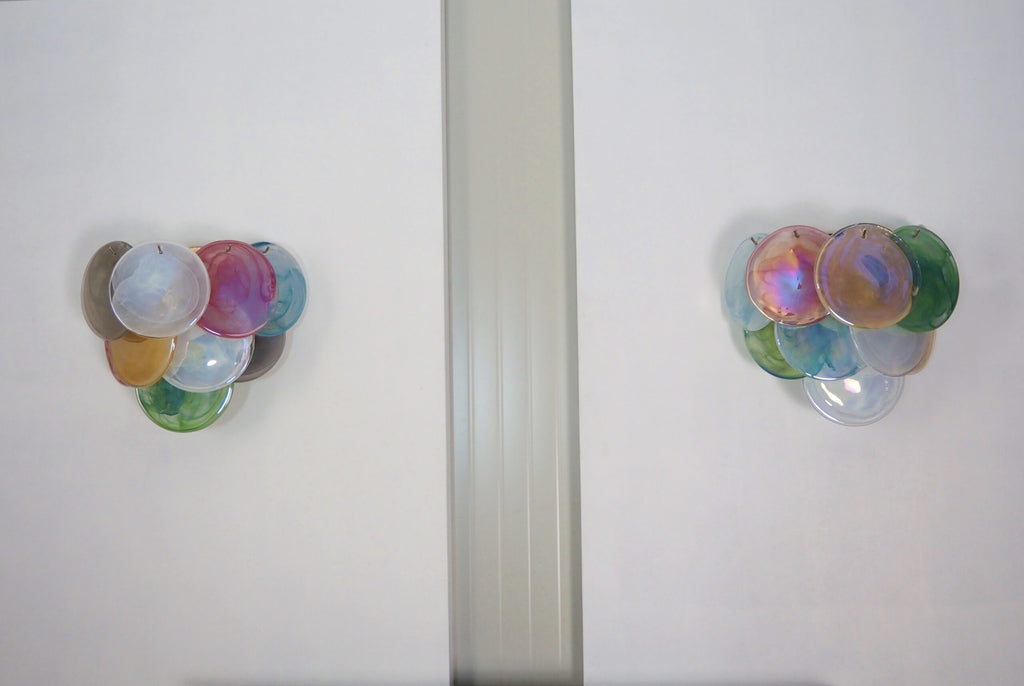 Mid-Century Murano Wall Lamp | Punto di Luce |  10 Multicolor Disc Glass | Punto di Luce |  1 Pair