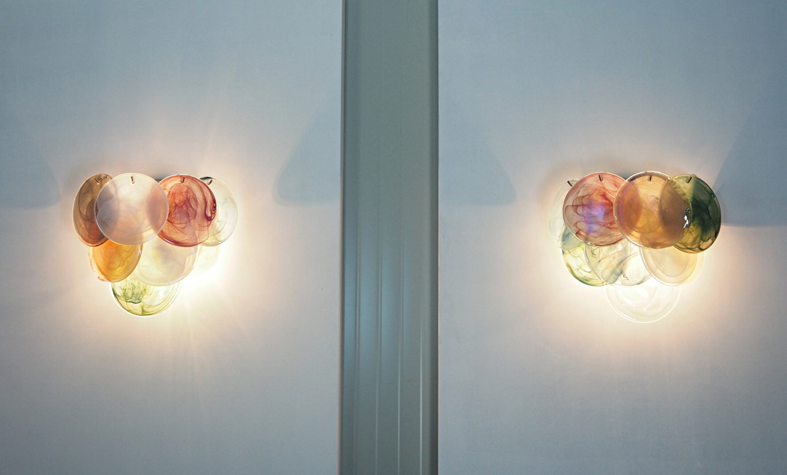 Mid-Century Murano Wall Lamp | Punto di Luce |  10 Multicolor Disc Glass | Punto di Luce |  1 Pair