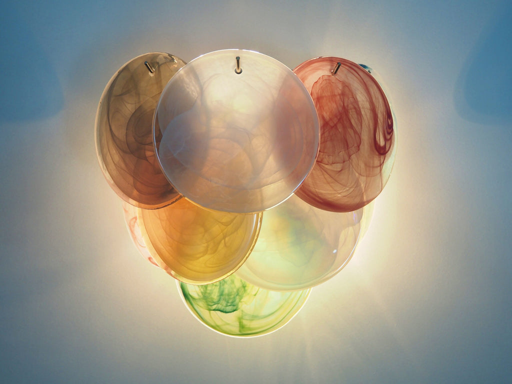 Mid-Century Murano Wall Lamp | Punto di Luce |  10 Multicolor Disc Glass | Punto di Luce |  1 Pair
