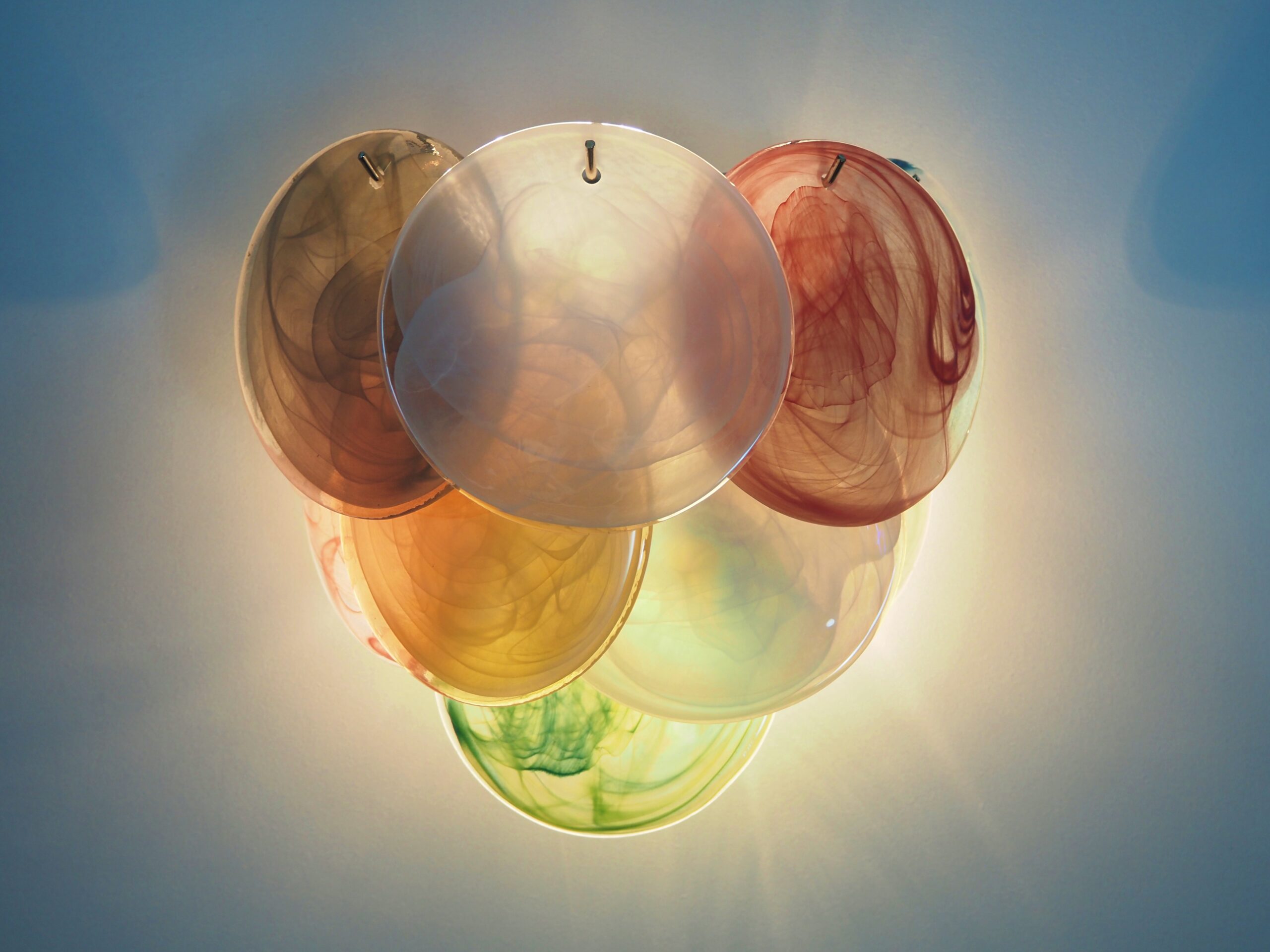 Mid-Century Murano Wall Lamp | Punto di Luce |  10 Multicolor Disc Glass | Punto di Luce |  1 Pair