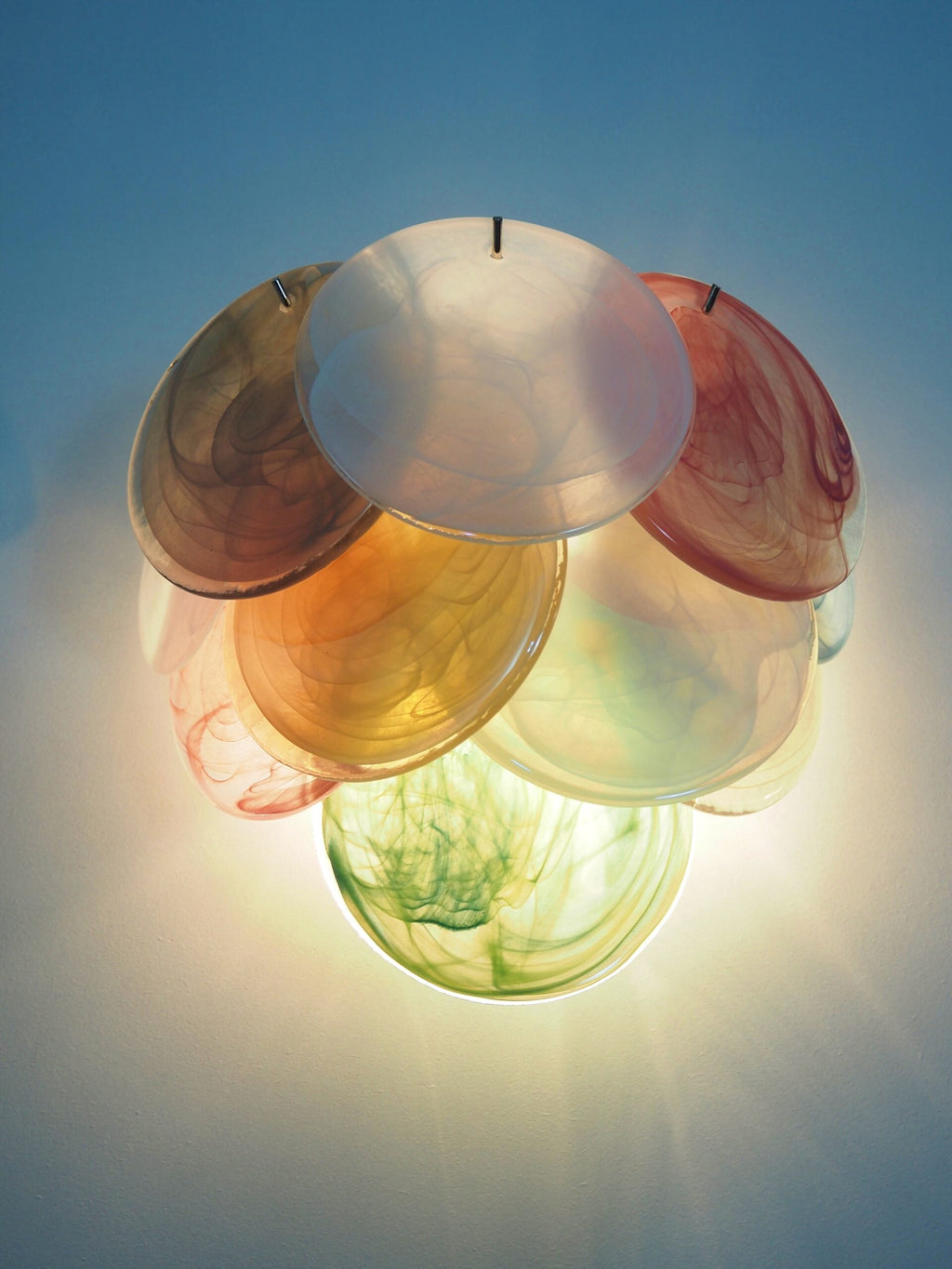 Mid-Century Murano Wall Lamp | Punto di Luce |  10 Multicolor Disc Glass | Punto di Luce |  1 Pair